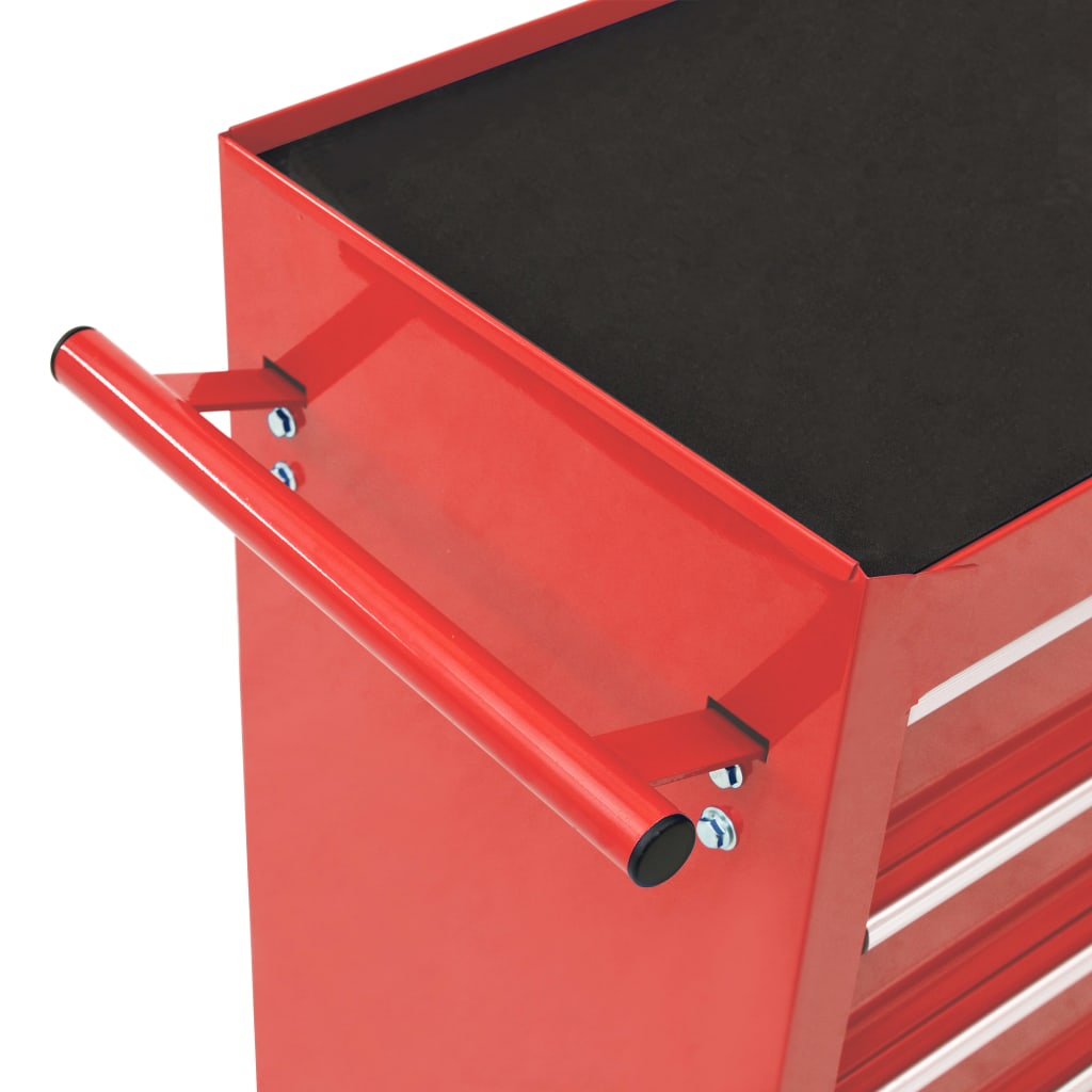 vidaXL Įrankių vežimėlis su 15 stalčių, raudonos spalvos, plienas