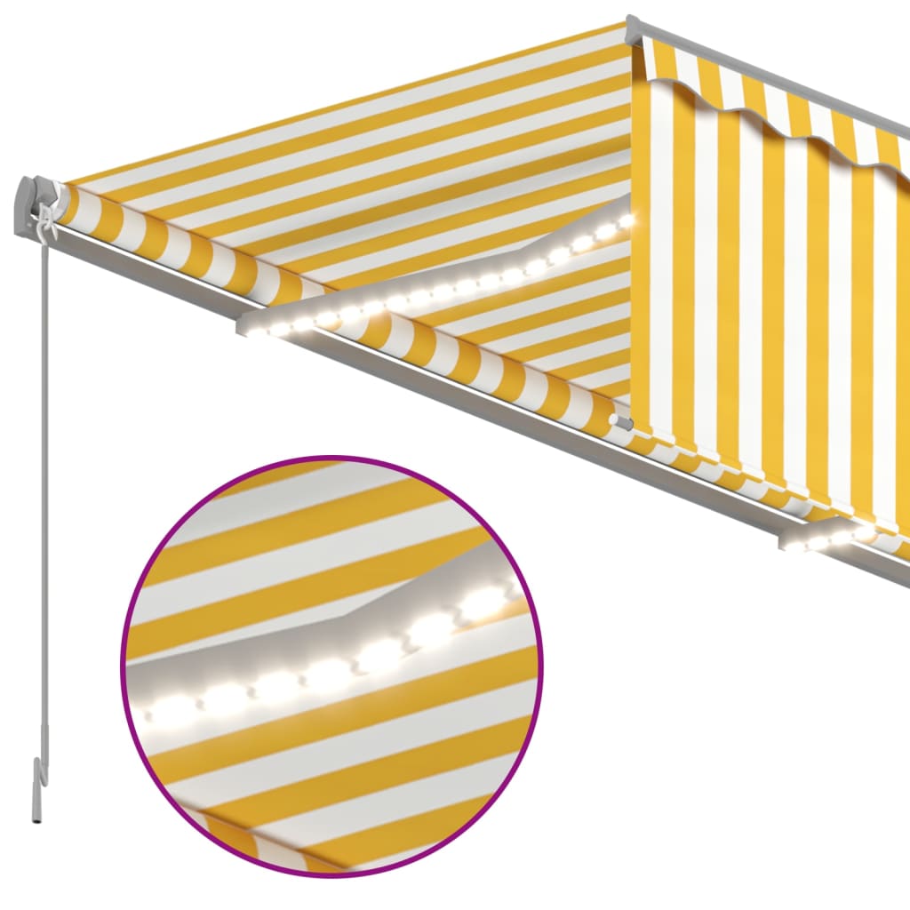 vidaXL Markizė su uždanga/LED/vėjo jutikliu, geltona/balta, 4x3m