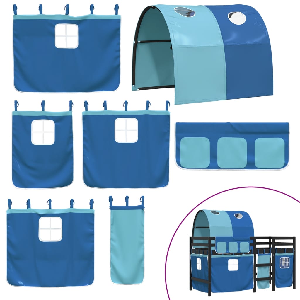 vidaXL Aukšta vaikiška lova su tuneliu, mėlyna, 90x190cm, pušis