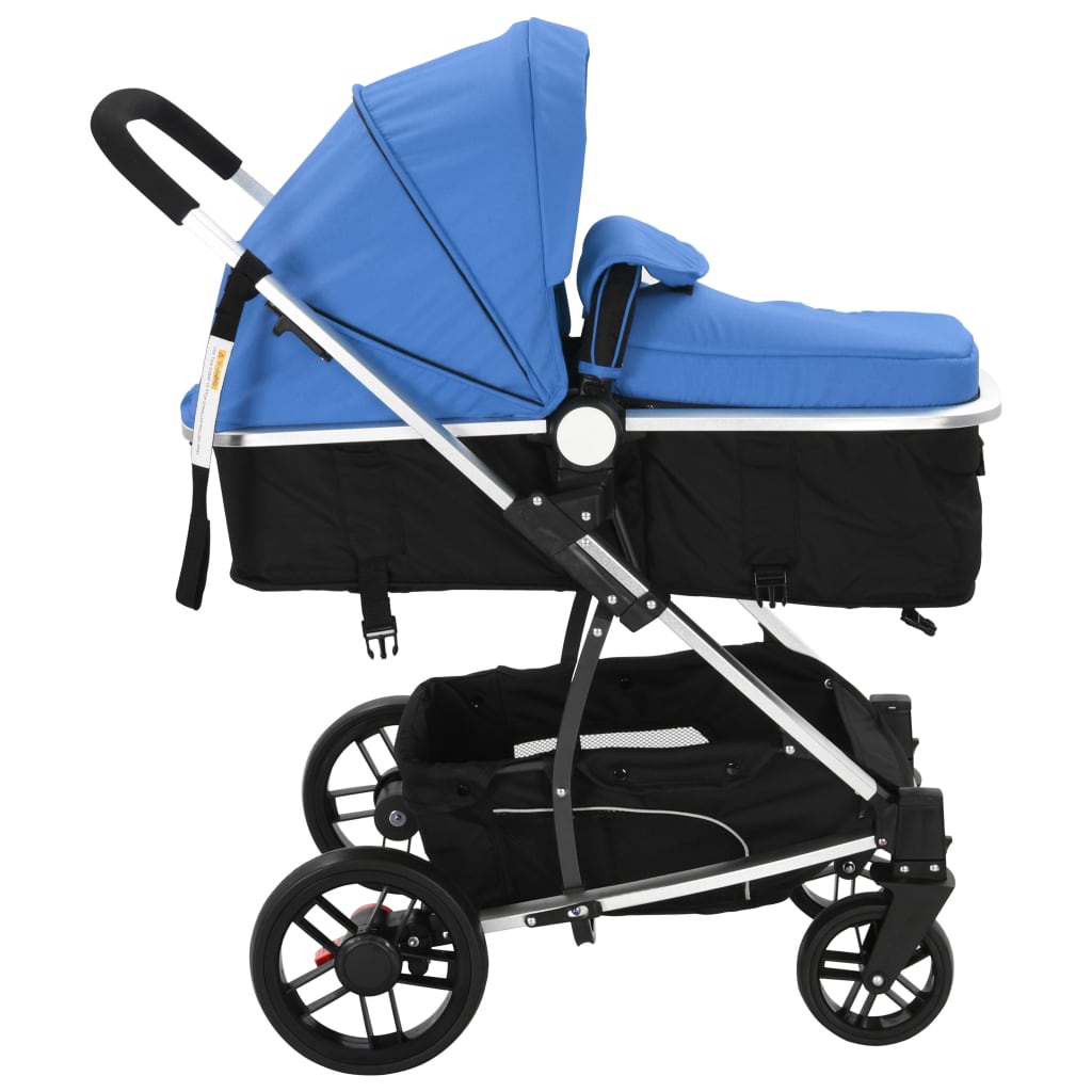 vidaXL 2-in-1 Vaikiškas sulankstomas vežimėlis, aliuminis, mėl./juodas