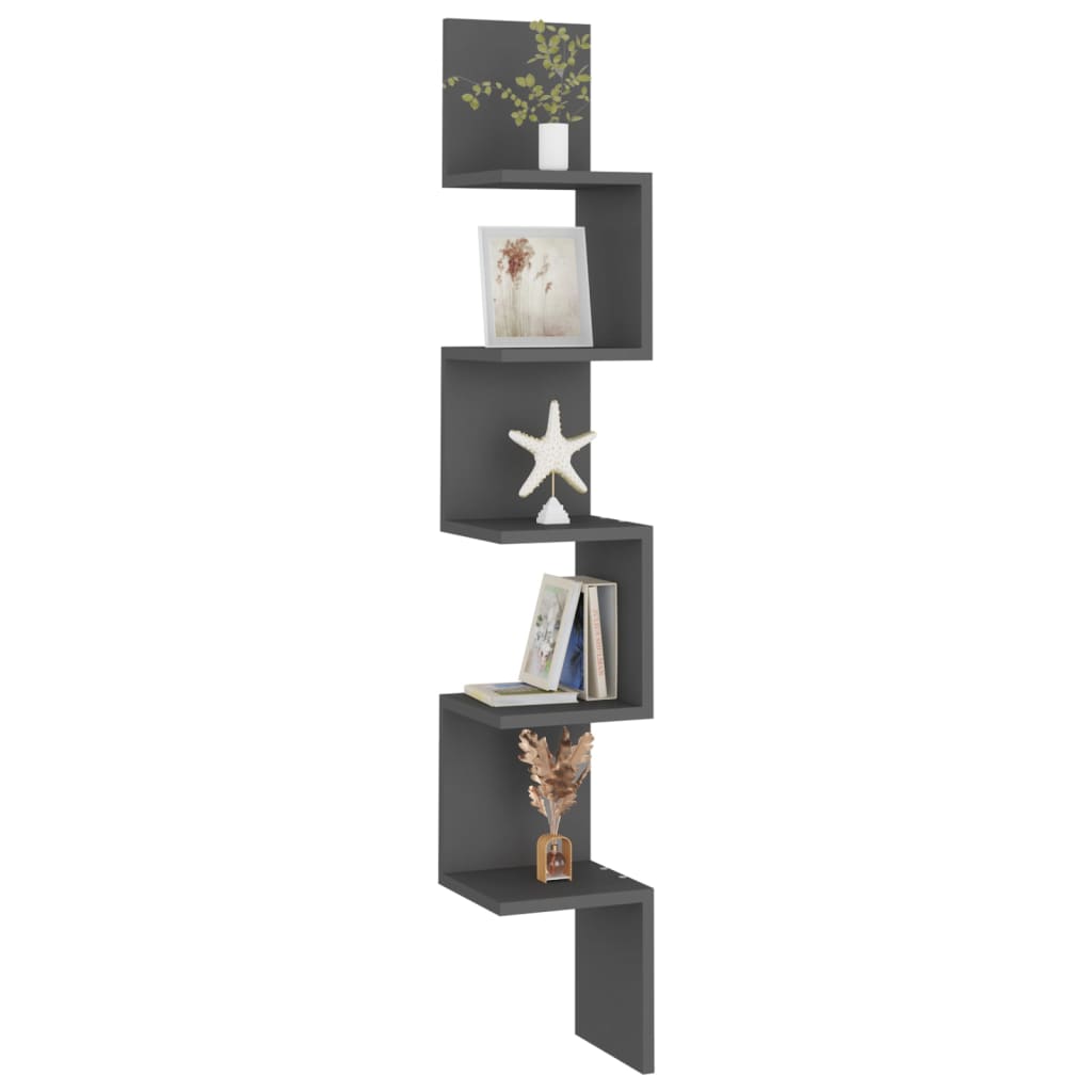 vidaXL Sieninė kampinė lentyna, pilkos spalvos, 20x20x127,5cm, MDP
