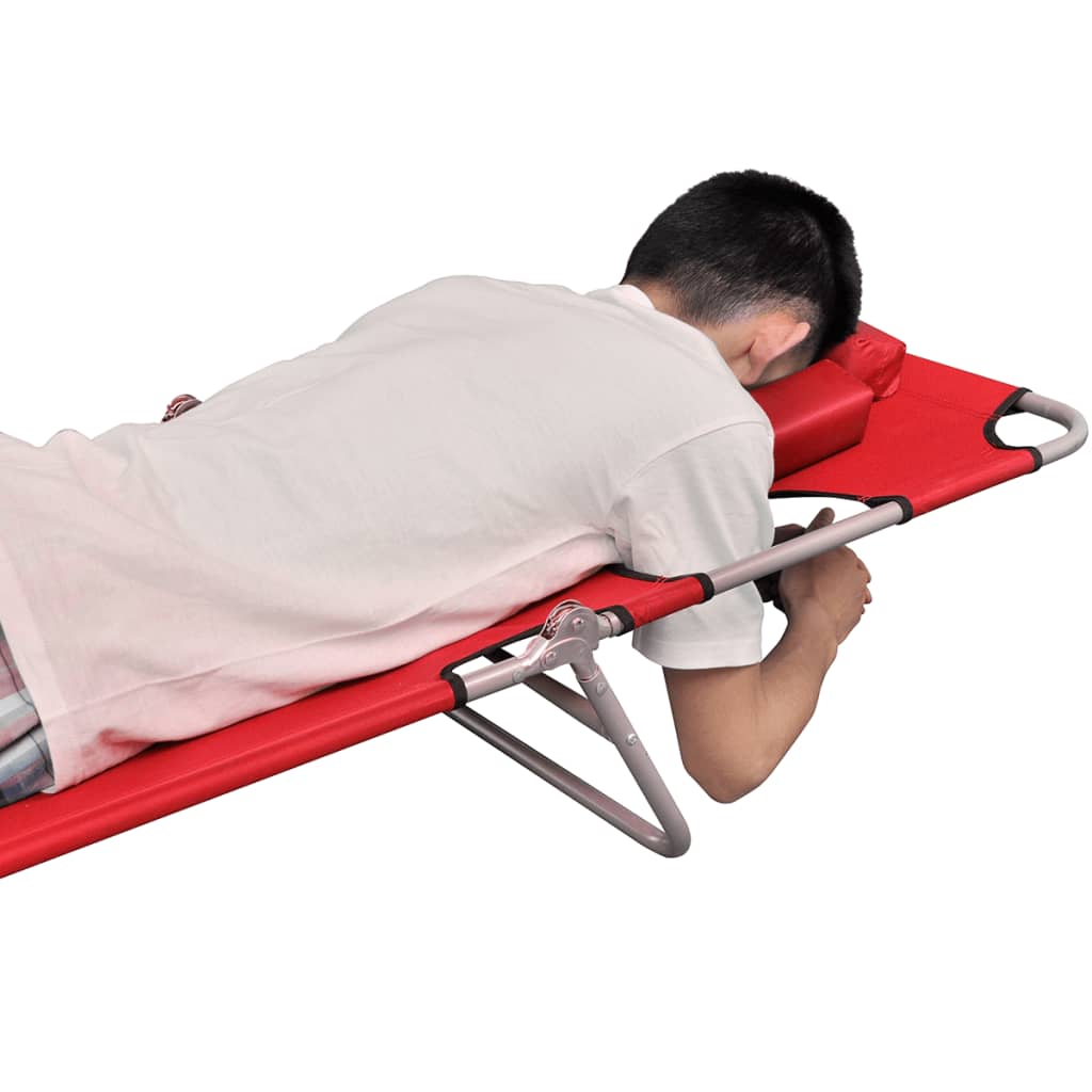 vidaXL Sulankstomas saulės gultas su pagalvėle, plienas, raudonas