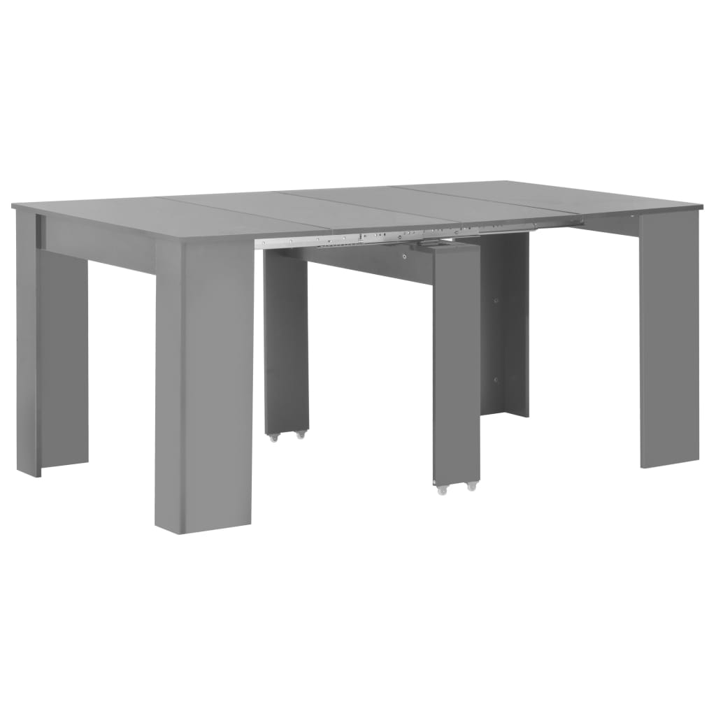 vidaXL Išskleidž. valgomojo stalas, pilkos sp., 175x90x75cm, l. blizg.