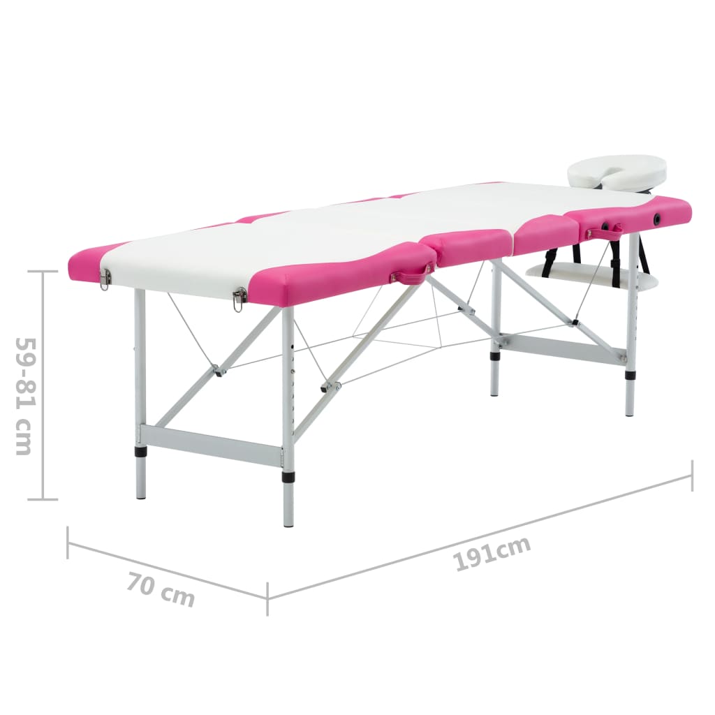 vidaXL Sulankstomas masažo stalas, baltas/rožinis, aliuminis, 4 zonų