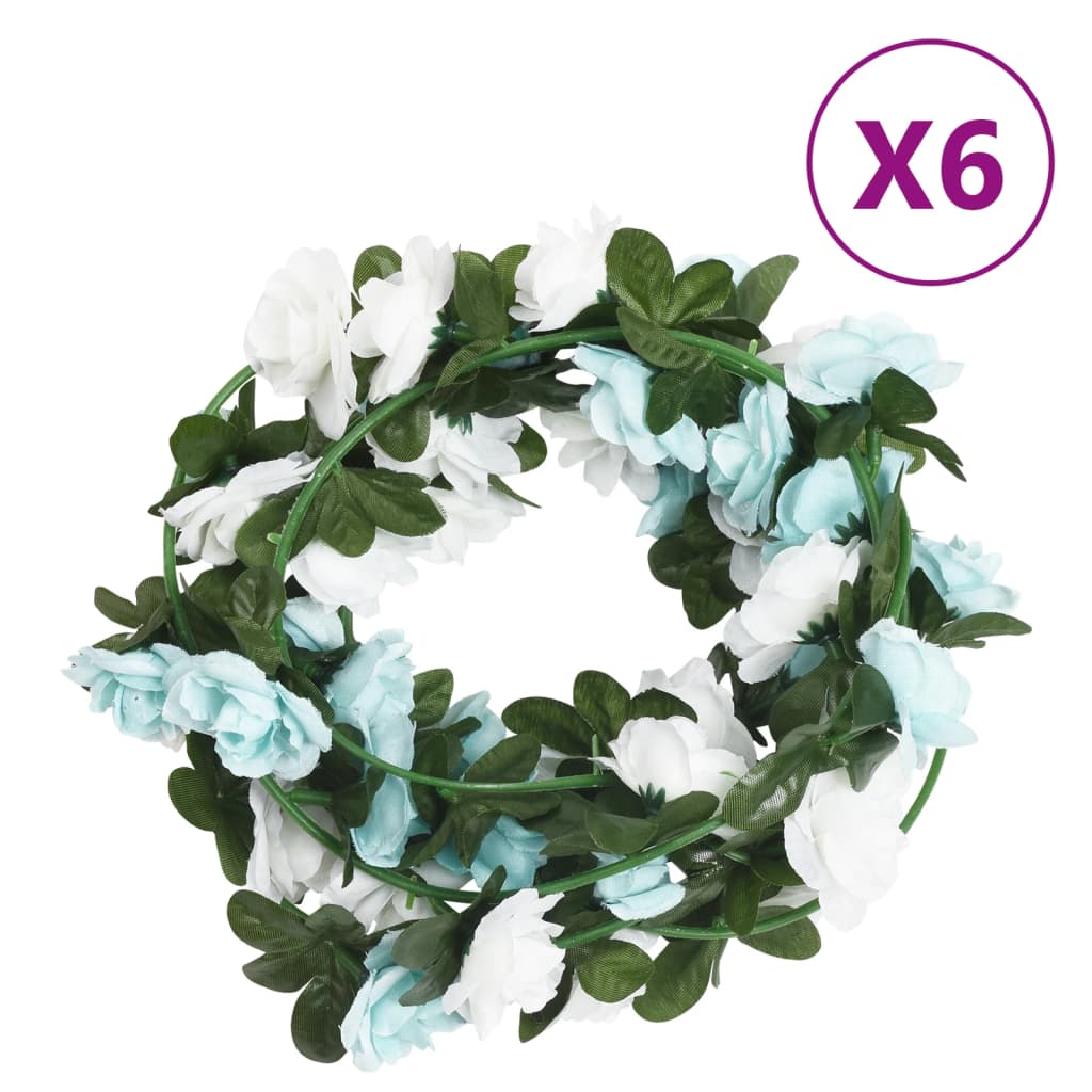 vidaXL Dirbtinių gėlių girliandos, 6vnt., mėlynos ir baltos, 240cm