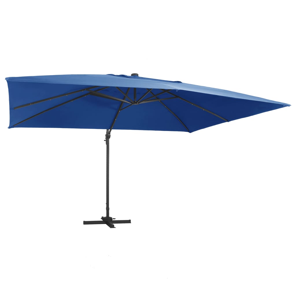vidaXL Gembinis skėtis su LED/aliuminio stulpu, mėlynas, 400x300cm