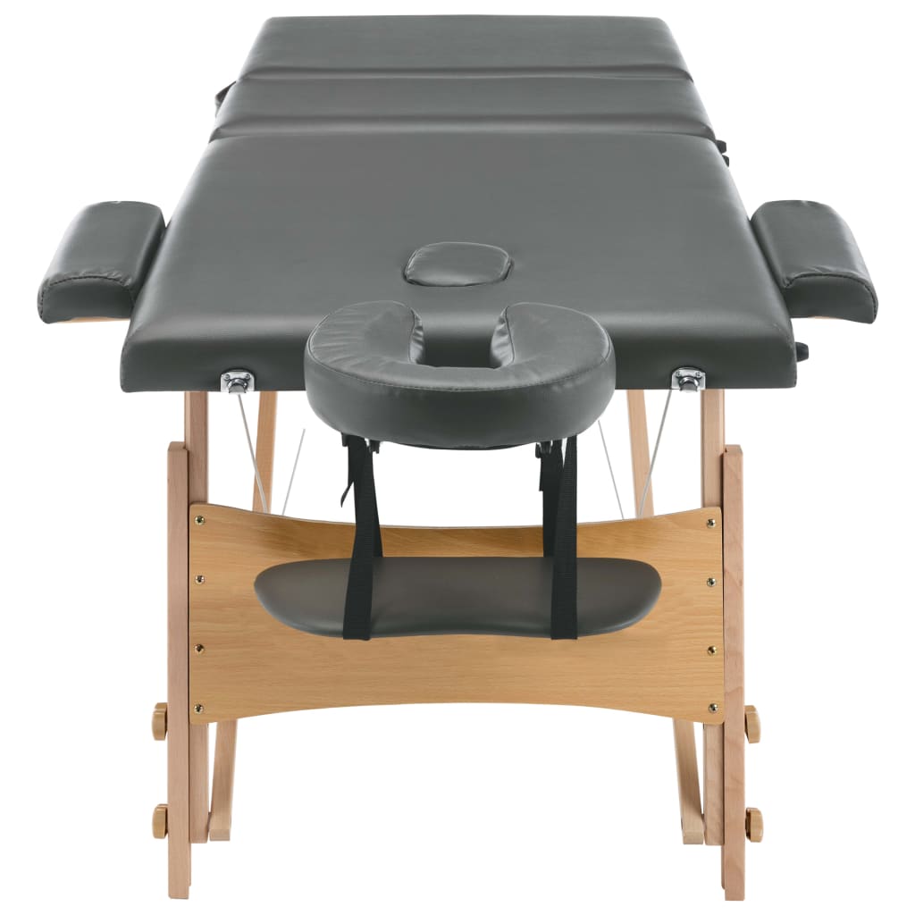 vidaXL Masažo stalas, antracito, 186x68cm, 3 zonų, medinis rėmas