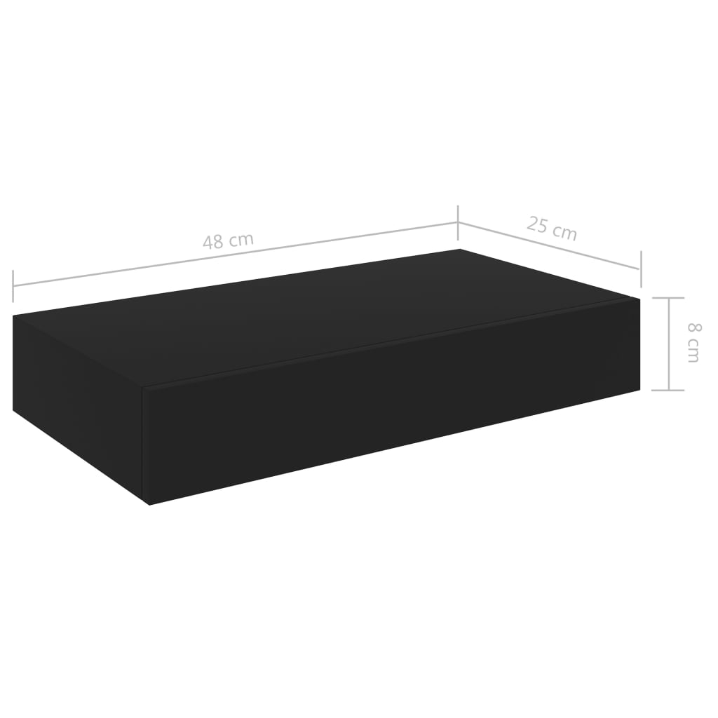vidaXL Pakabinama sieninė lentyna su stalčiumi, juoda, 48x25x8cm