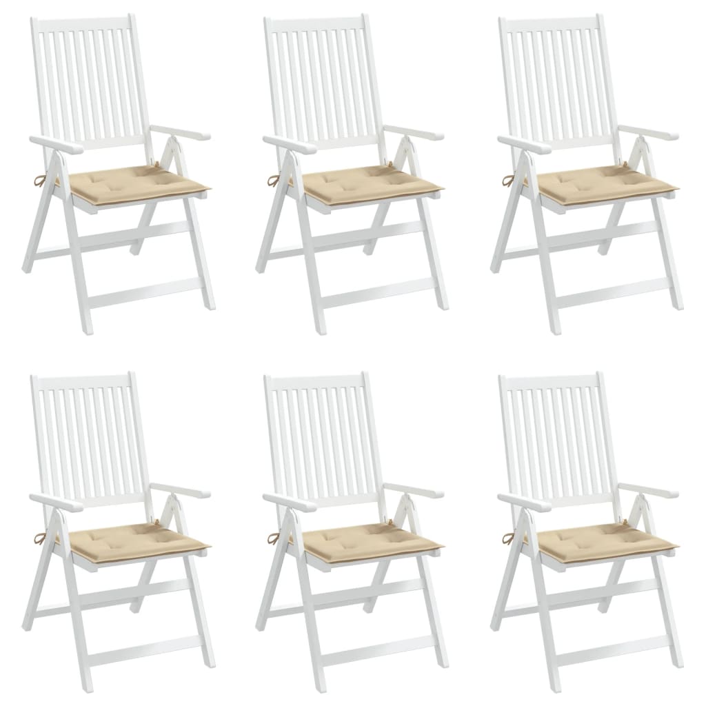 vidaXL Sodo kėdės pagalvėlės, 6vnt., smėlio, 50x50x3cm, audinys
