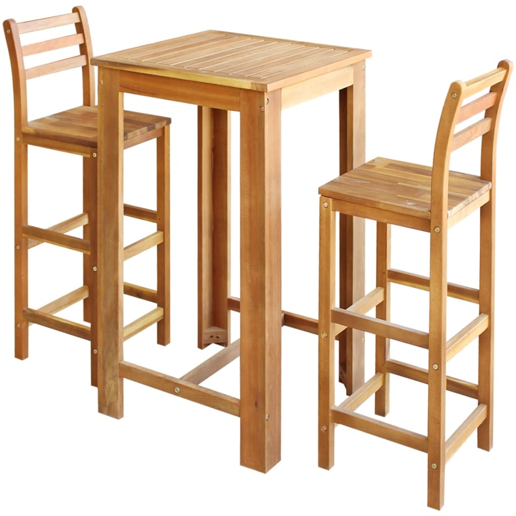 vidaXL 3 d. baro stalo ir kėdžių rinkinys, tvirta akacijos mediena