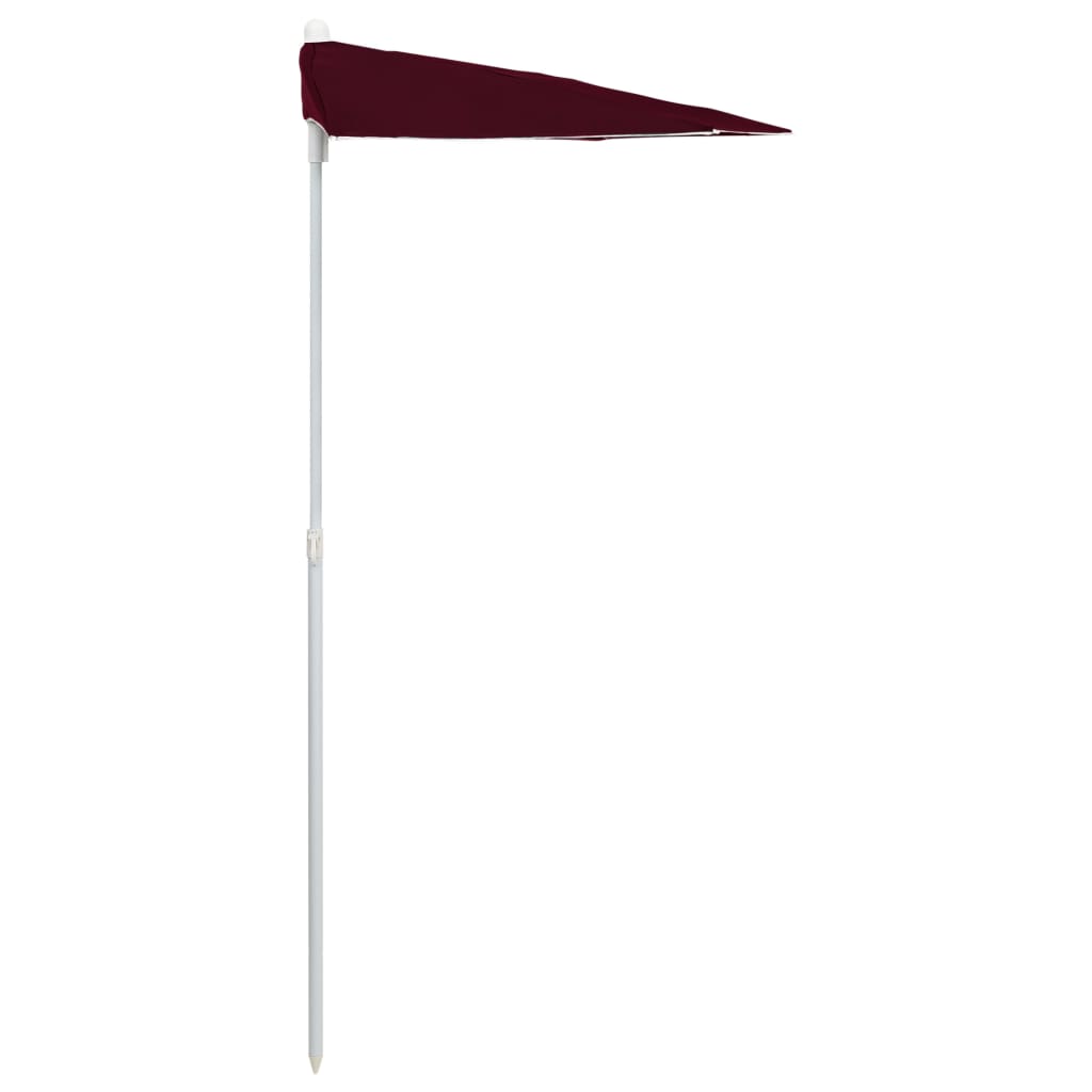 vidaXL Pusapvalis sodo skėtis su stulpu, tamsiai raudonas, 180x90cm