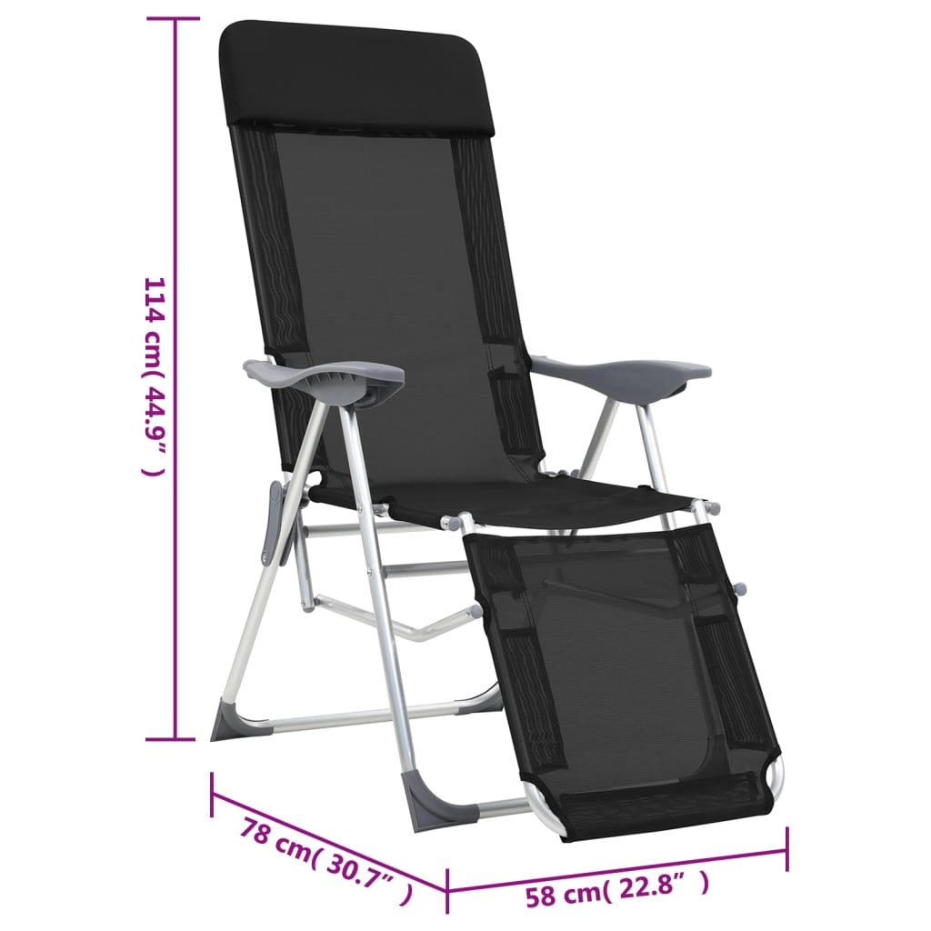 vidaXL Stovyklavimo kėdės su pakojomis, 2vnt., juodos, tekstilenas