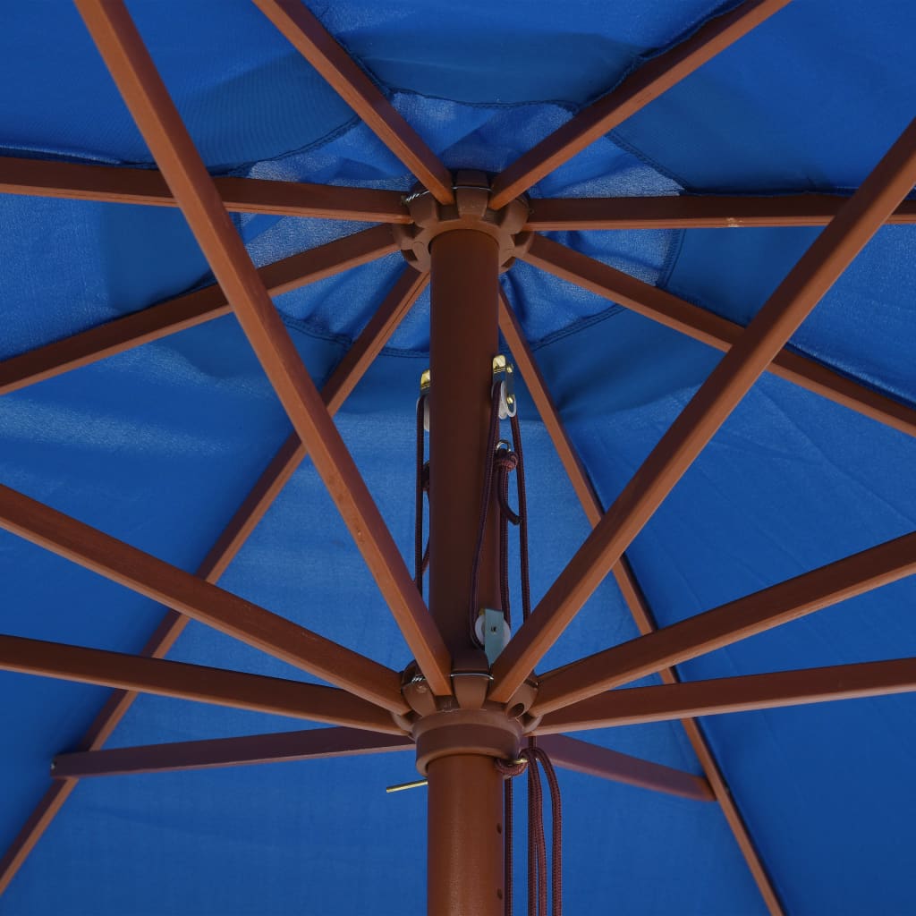 vidaXL Lauko skėtis su mediniu stulpu, mėlynos spalvos, 350cm