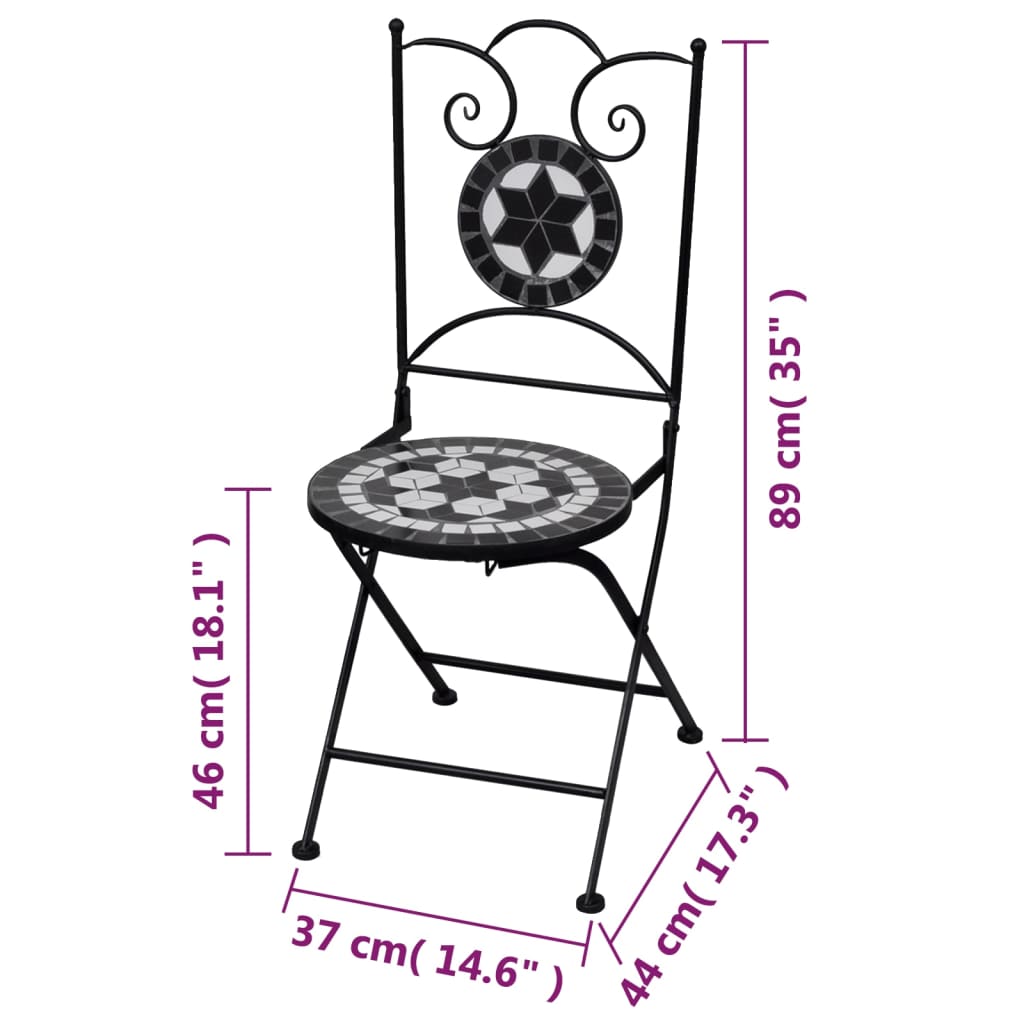 vidaXL Sulankstomos bistro kėdės, 2 vnt., keramika, juoda ir balta