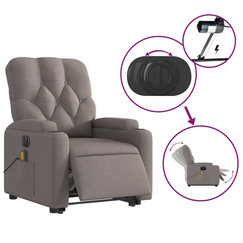 vidaXL Atsistojantis elektrinis masažinis krėslas, taupe, audinys