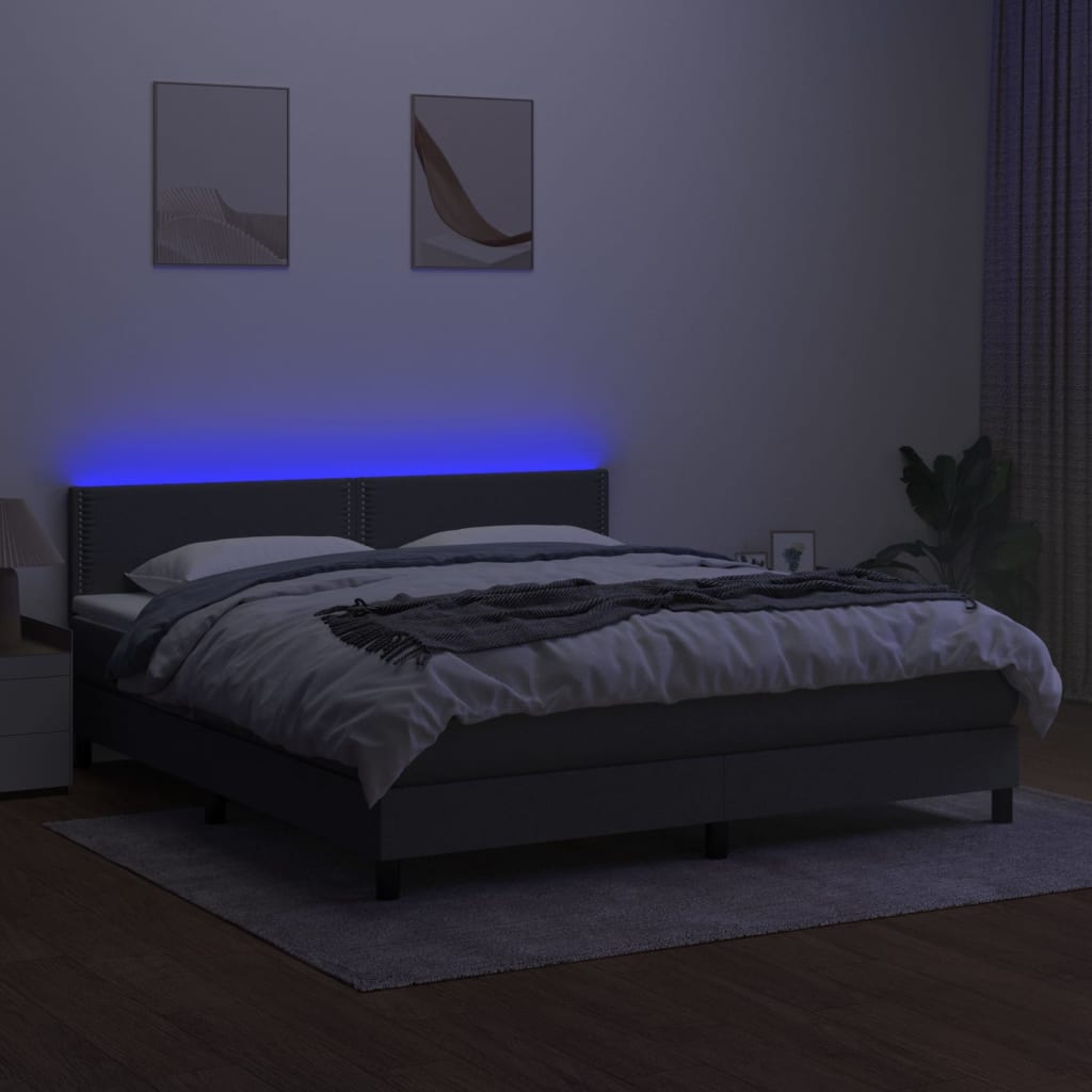 vidaXL Lova su spyruoklėmis/čiužiniu/LED, pilka, 180x200 cm, audinys