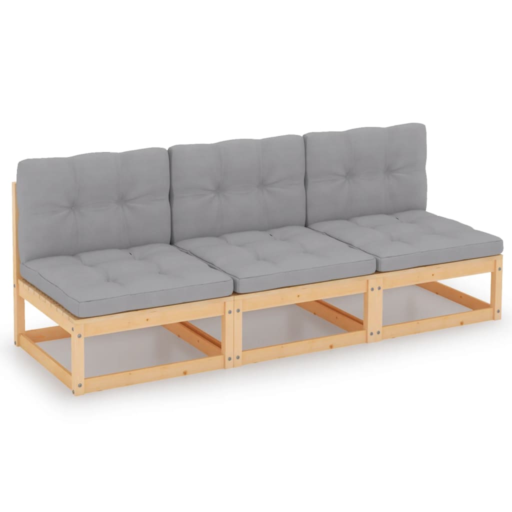 vidaXL Trivietė sofa su pagalvėlėmis, pušies medienos masyvas