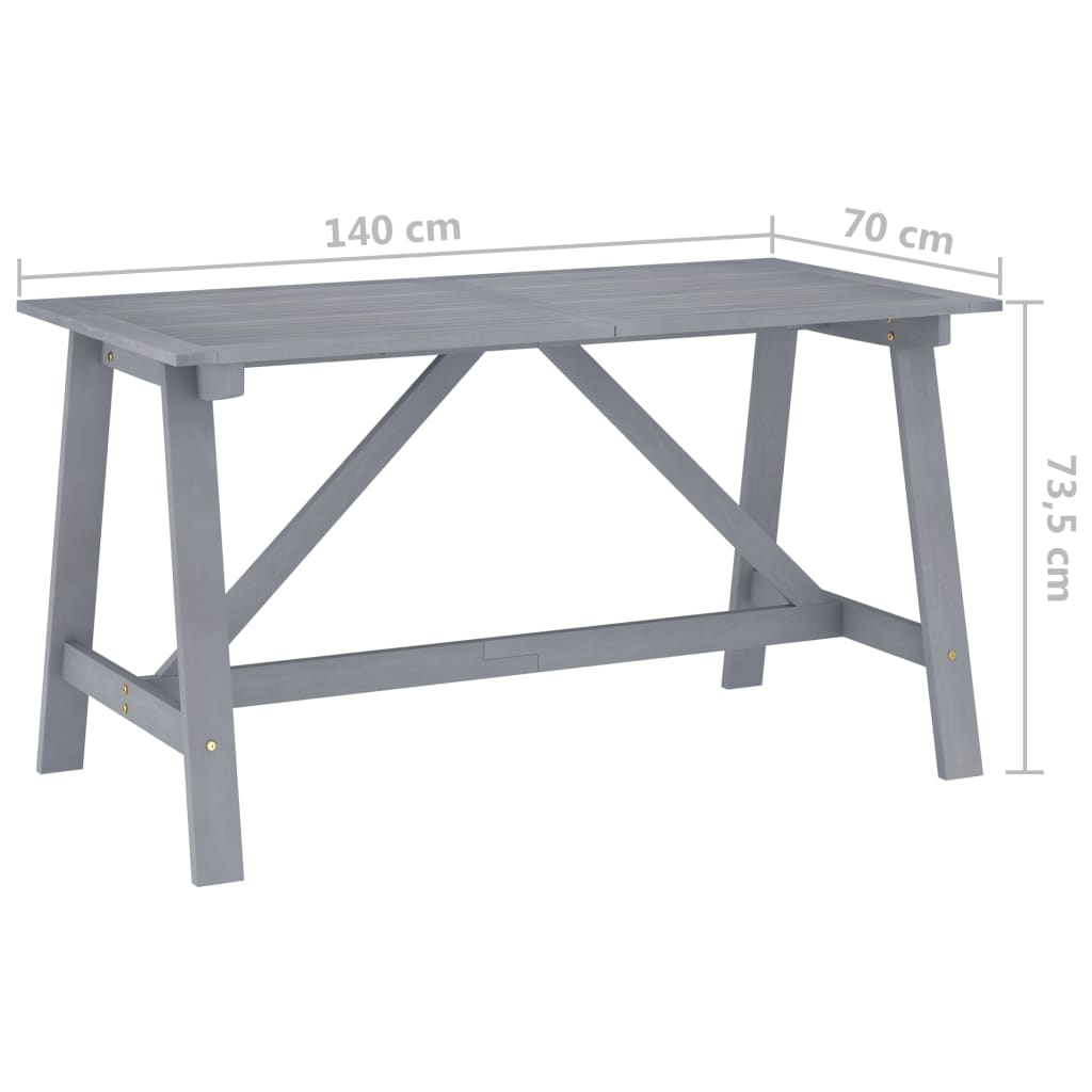 vidaXL Sodo valgomojo stalas, pilkas, 140x70x73,5cm, akacijos masyvas