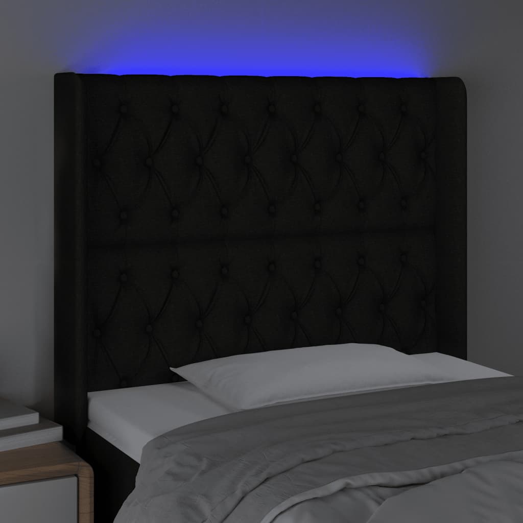 vidaXL Galvūgalis su LED, juodos spalvos, 103x16x118/128cm, audinys
