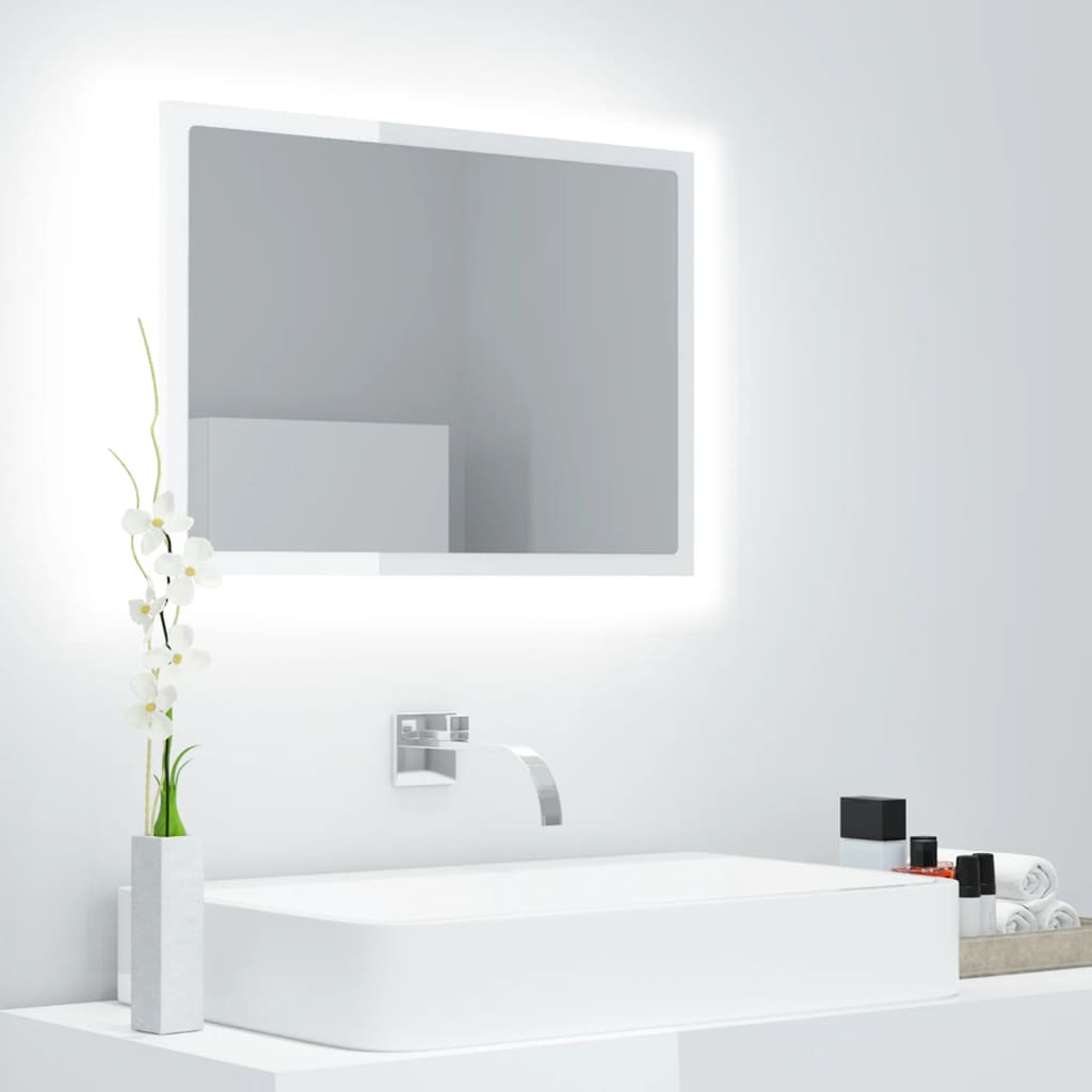 vidaXL Vonios LED veidrodis, baltas, 60x8,5x37cm, akrilas, blizgus