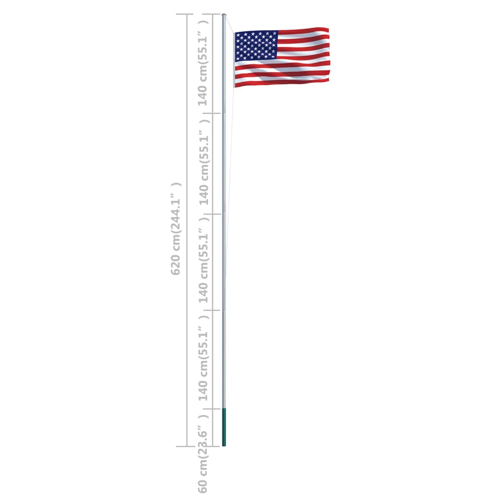 vidaXL JAV vėliava su stiebu, aliuminis, 6,2m