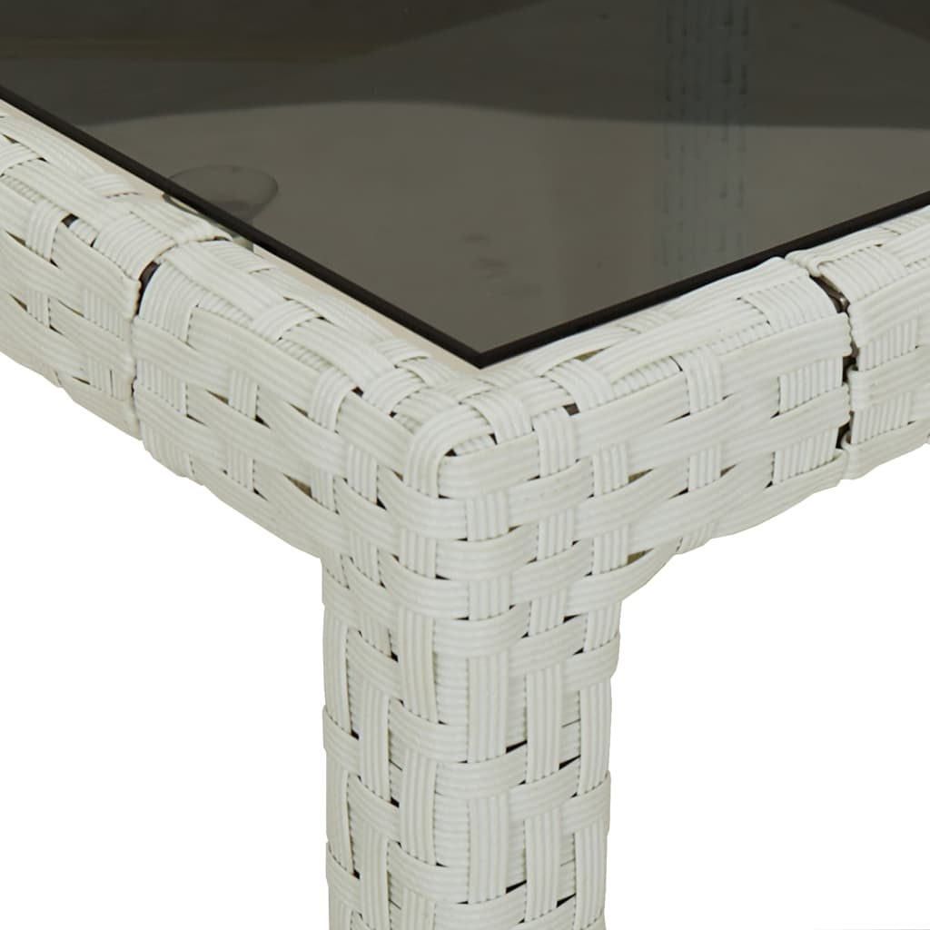 vidaXL Sodo stalas, baltas, 250x100x75cm, poliratanas ir stiklas