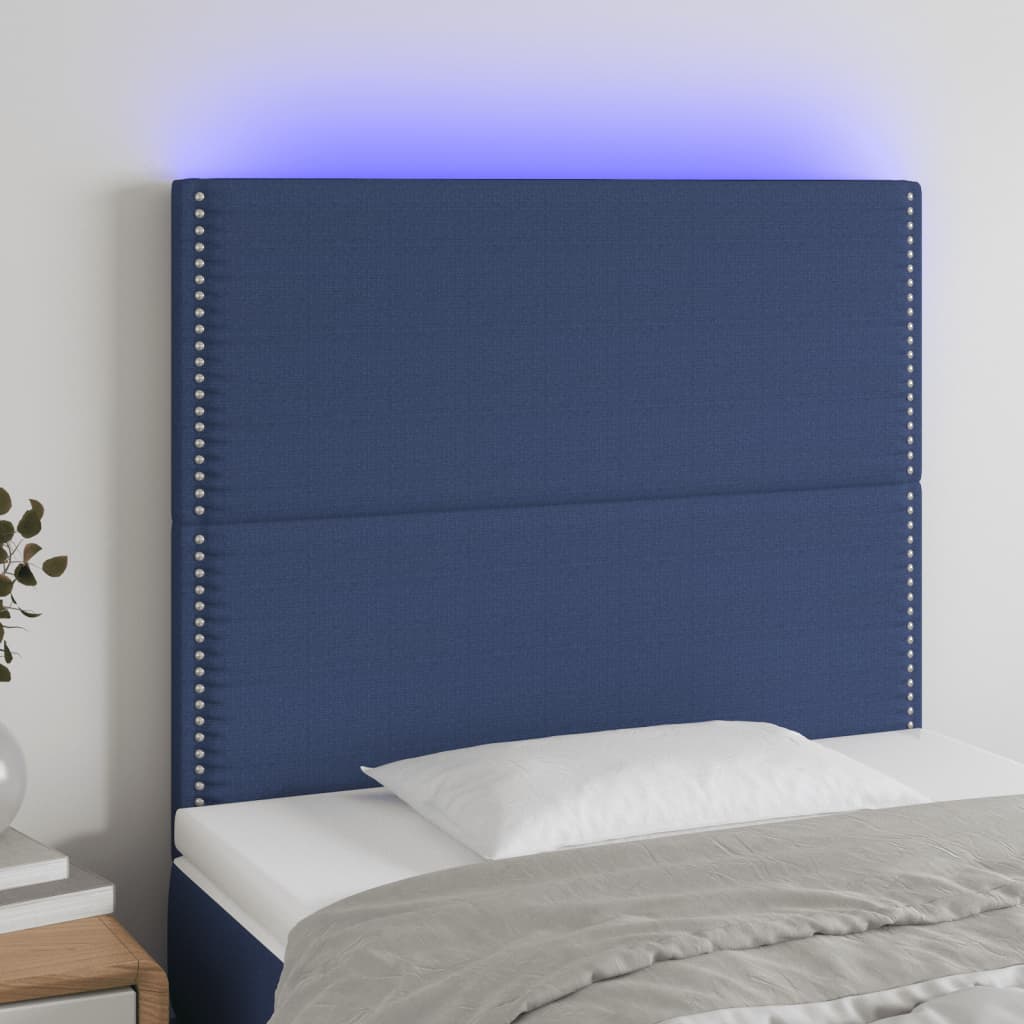 vidaXL Galvūgalis su LED, mėlynos spalvos, 90x5x118/128cm, audinys