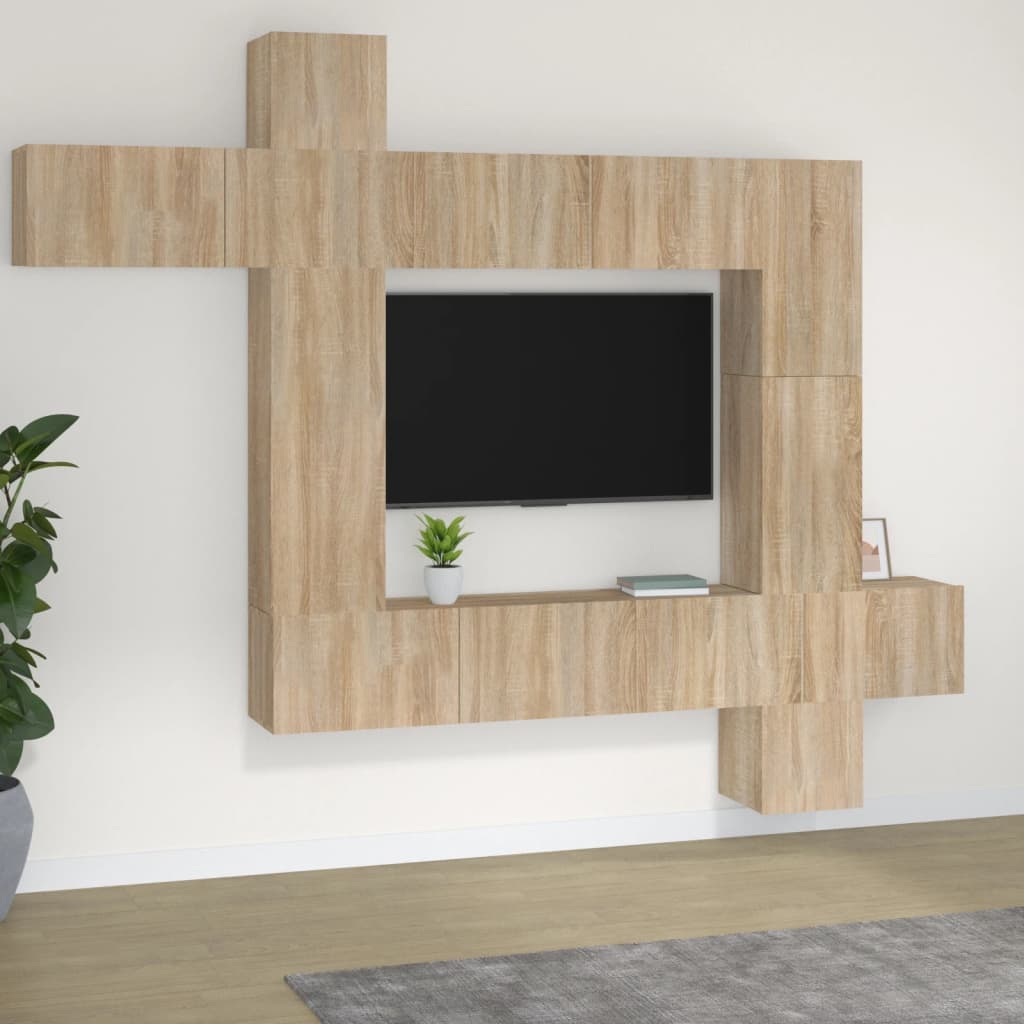 vidaXL Televizoriaus spintelių komplektas, 9 dalių, ąžuolo, mediena