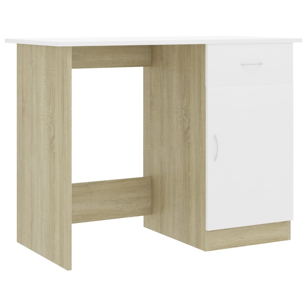 vidaXL Rašomasis stalas, baltos ir ąžuolo spalvos, 100x50x76cm, MDP