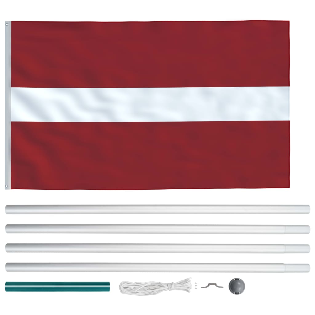 vidaXL Latvijos vėliava su stiebu, aliuminis, 6,2m