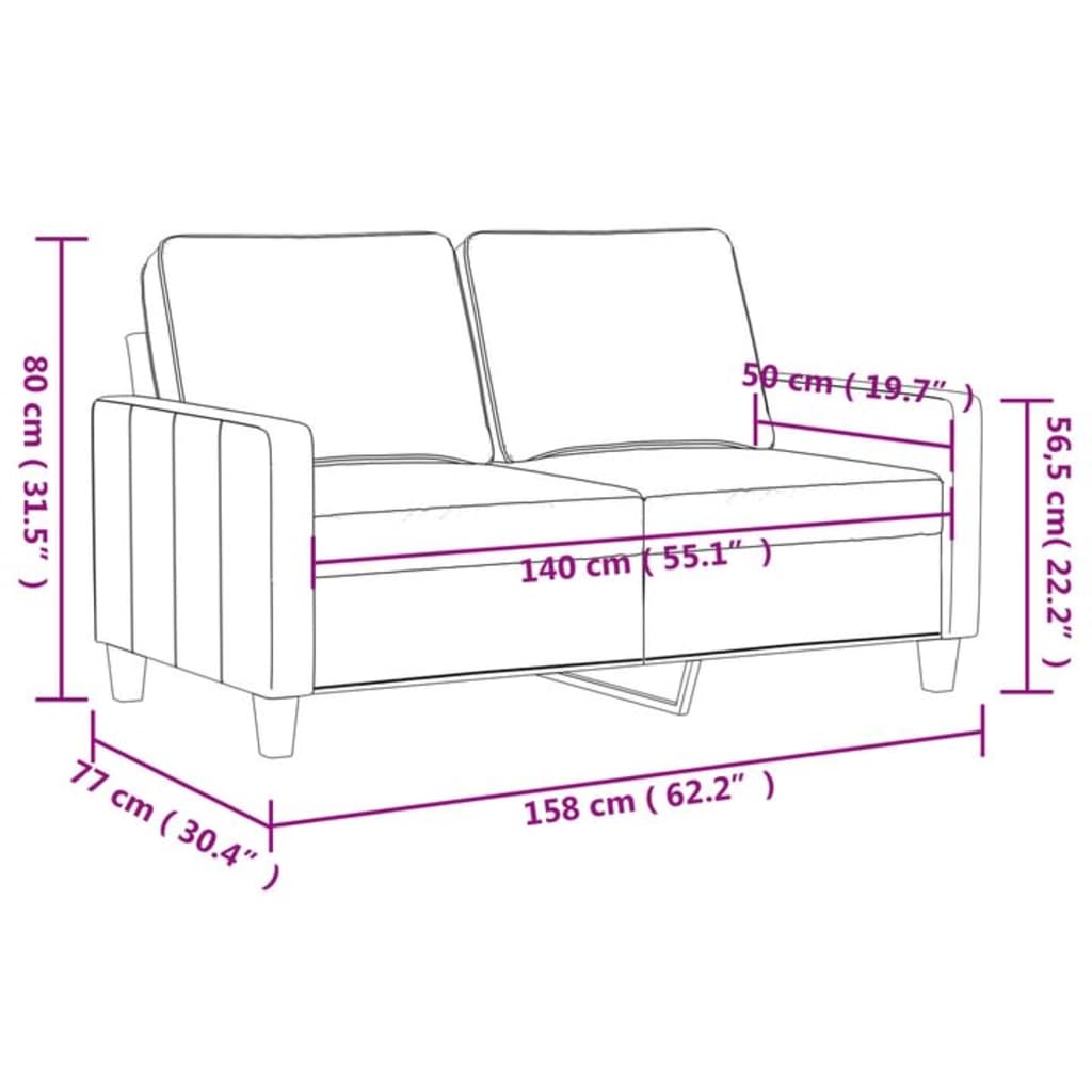 vidaXL Dvivietė sofa, kreminės spalvos, 140cm, audinys