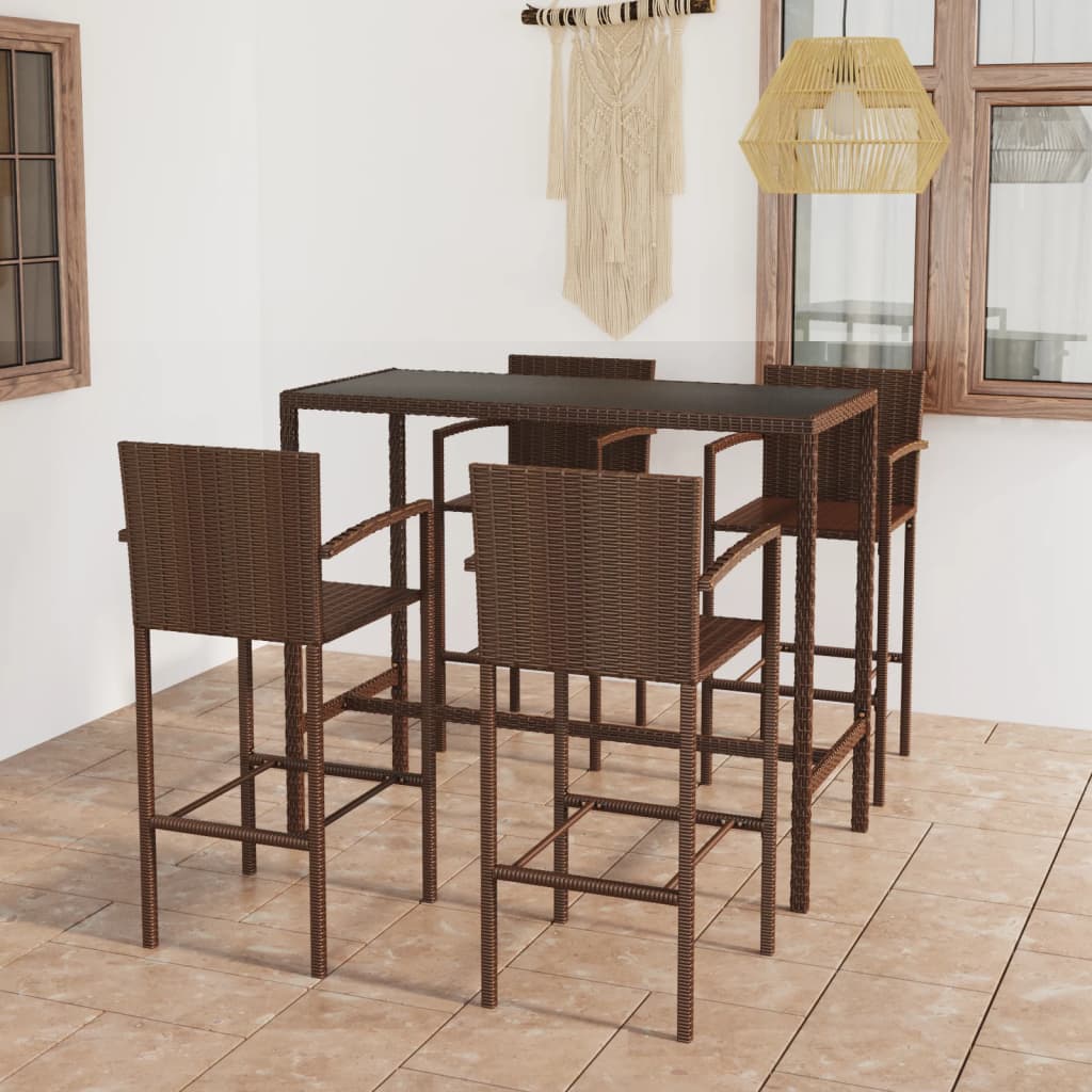 vidaXL Sodo baro baldų komplektas, 5 dalių, rudos spalvos, poliratanas