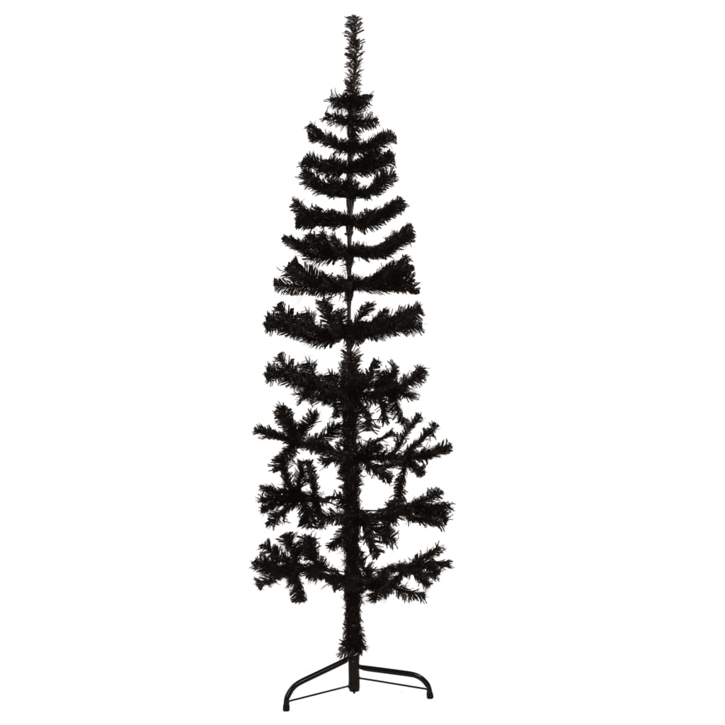 vidaXL Siaura dirbtinė pusinė Kalėdų eglutė su stovu, juoda, 150cm