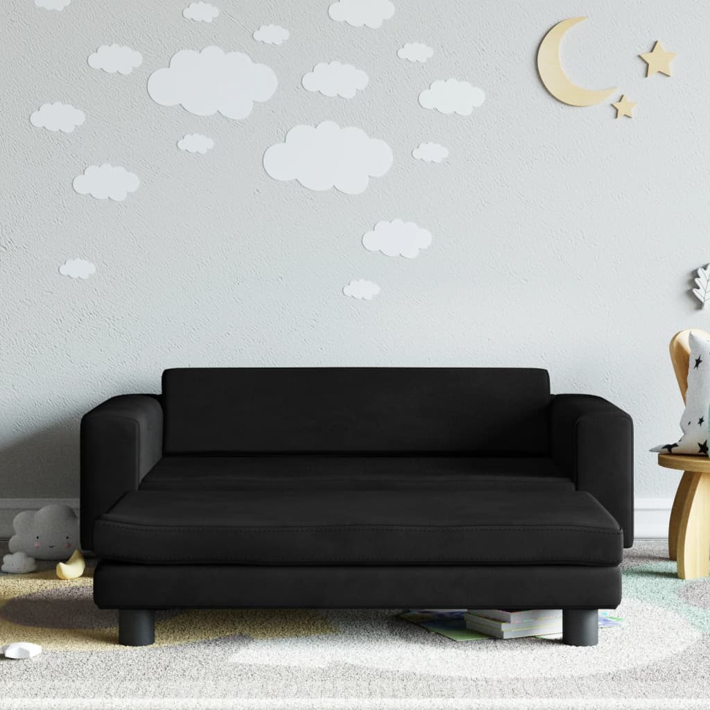 vidaXL Vaikiška sofa su pakoja, juoda, 100x50x30cm, aksomas