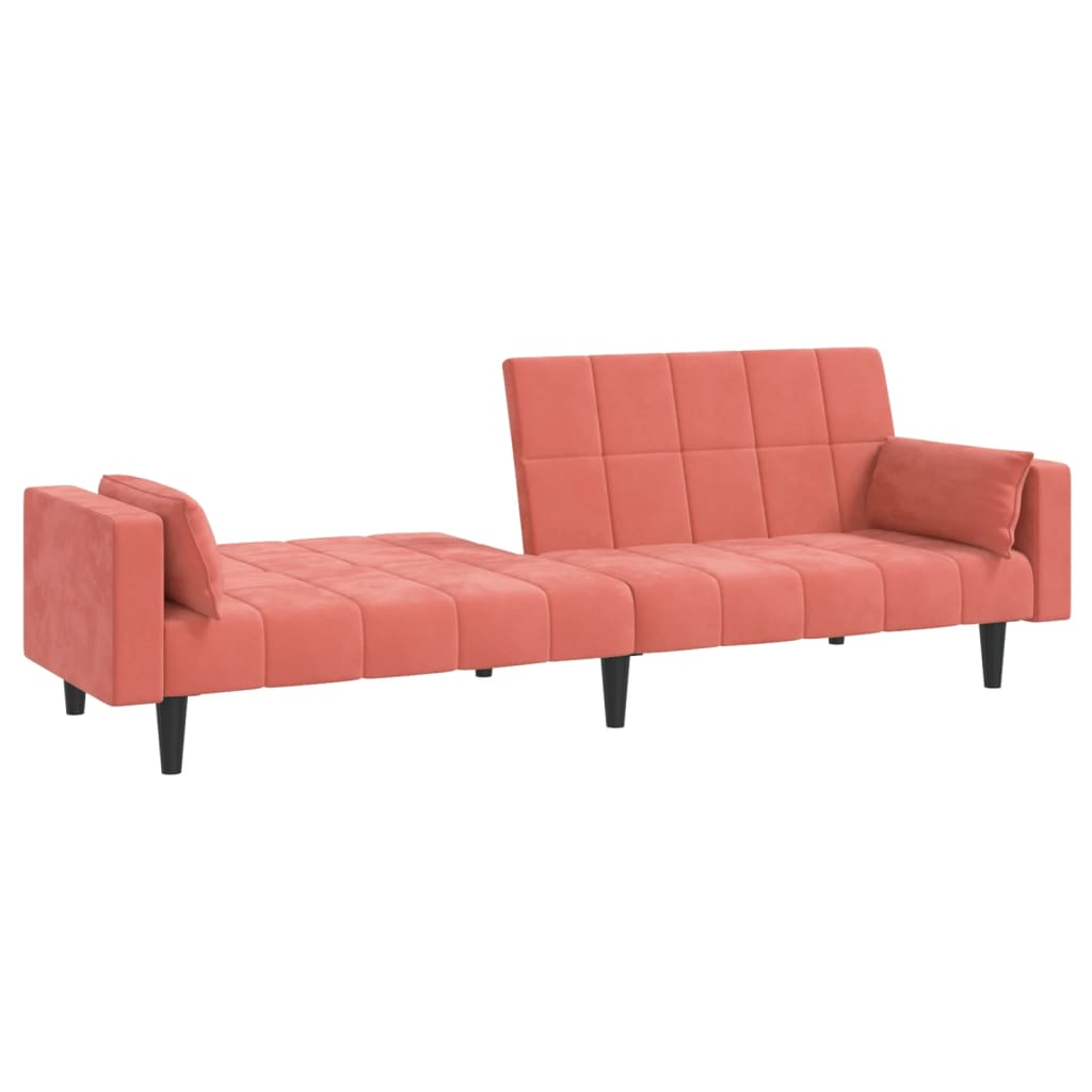 vidaXL Dvivietė sofa-lova su dvejomis pagalvėmis, rožinė, aksomas