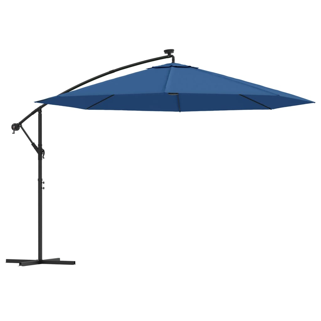 vidaXL Gembinis skėtis su LED lemputėmis, tamsiai mėlynas, 350cm