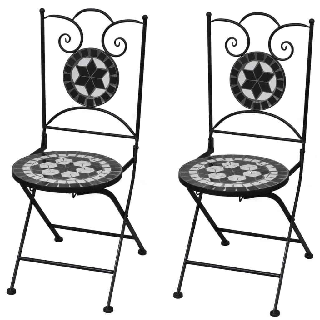 vidaXL Sulankstomos bistro kėdės, 2 vnt., keramika, juoda ir balta