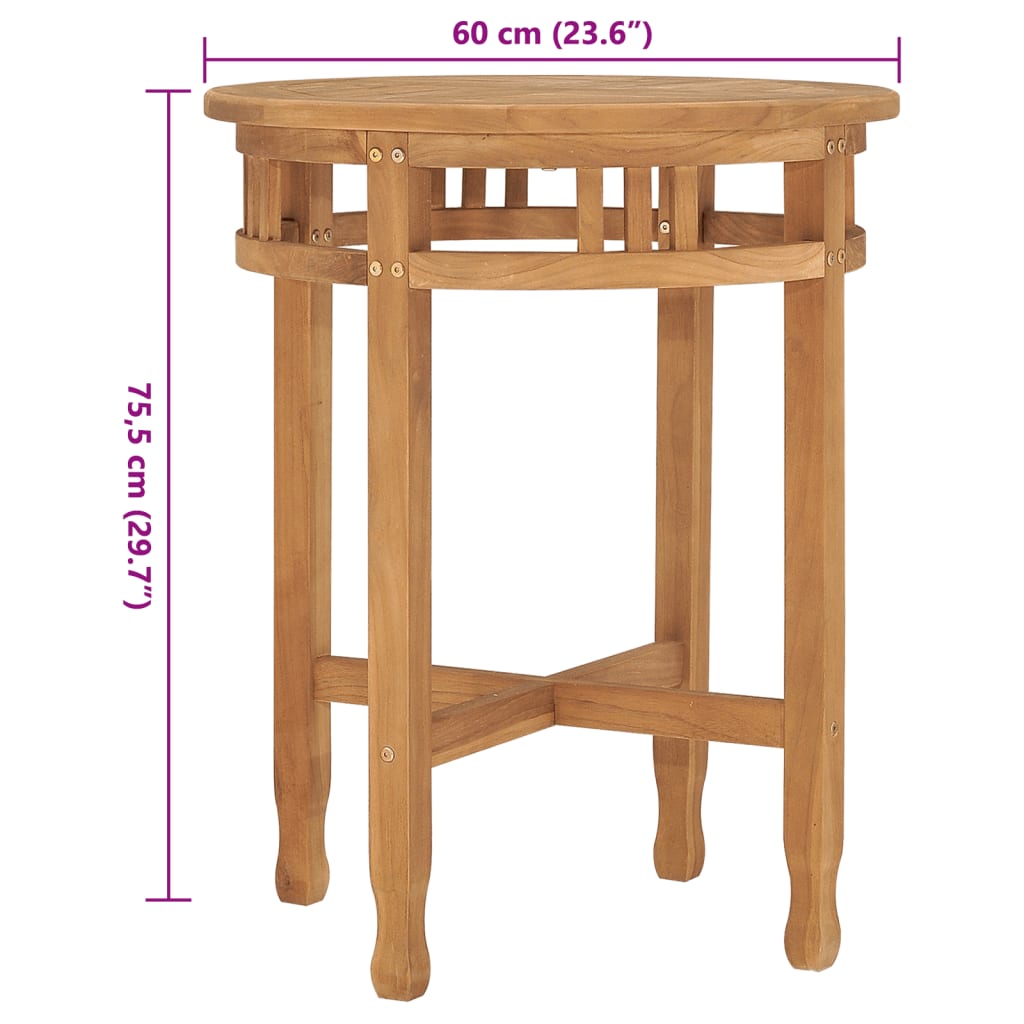 vidaXL Bistro stalas, skersmuo60x60, tikmedžio masyvas