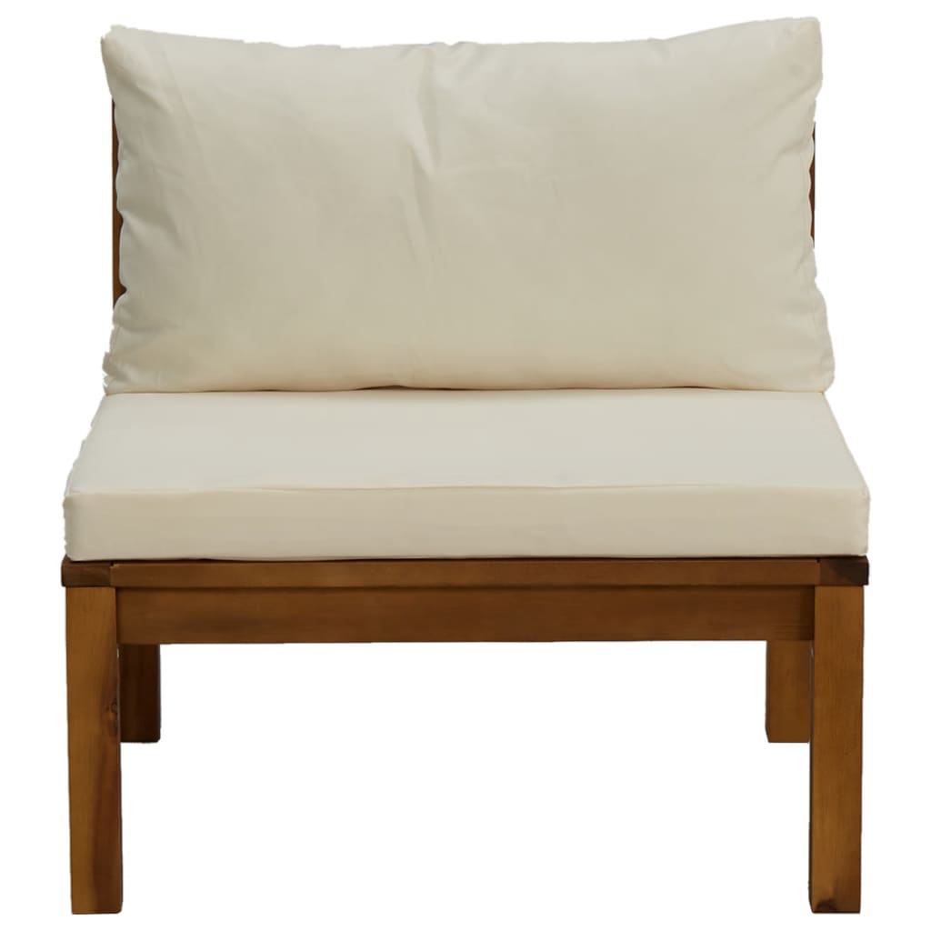 vidaXL Modulinė vidurinė sofos dalis su kremine pagalvėle, akacija