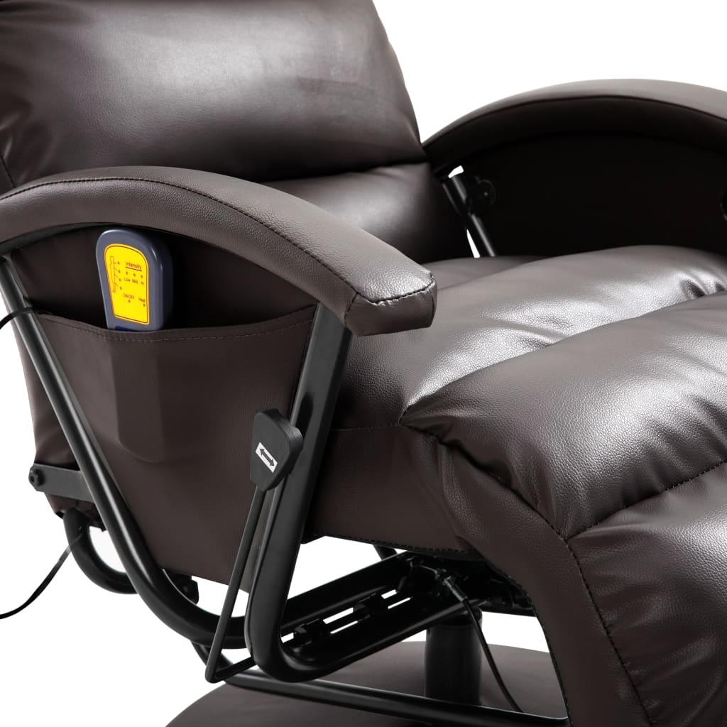 vidaXL Atlošiamas masažinis TV krėslas, rudos spalvos, dirbtinė oda