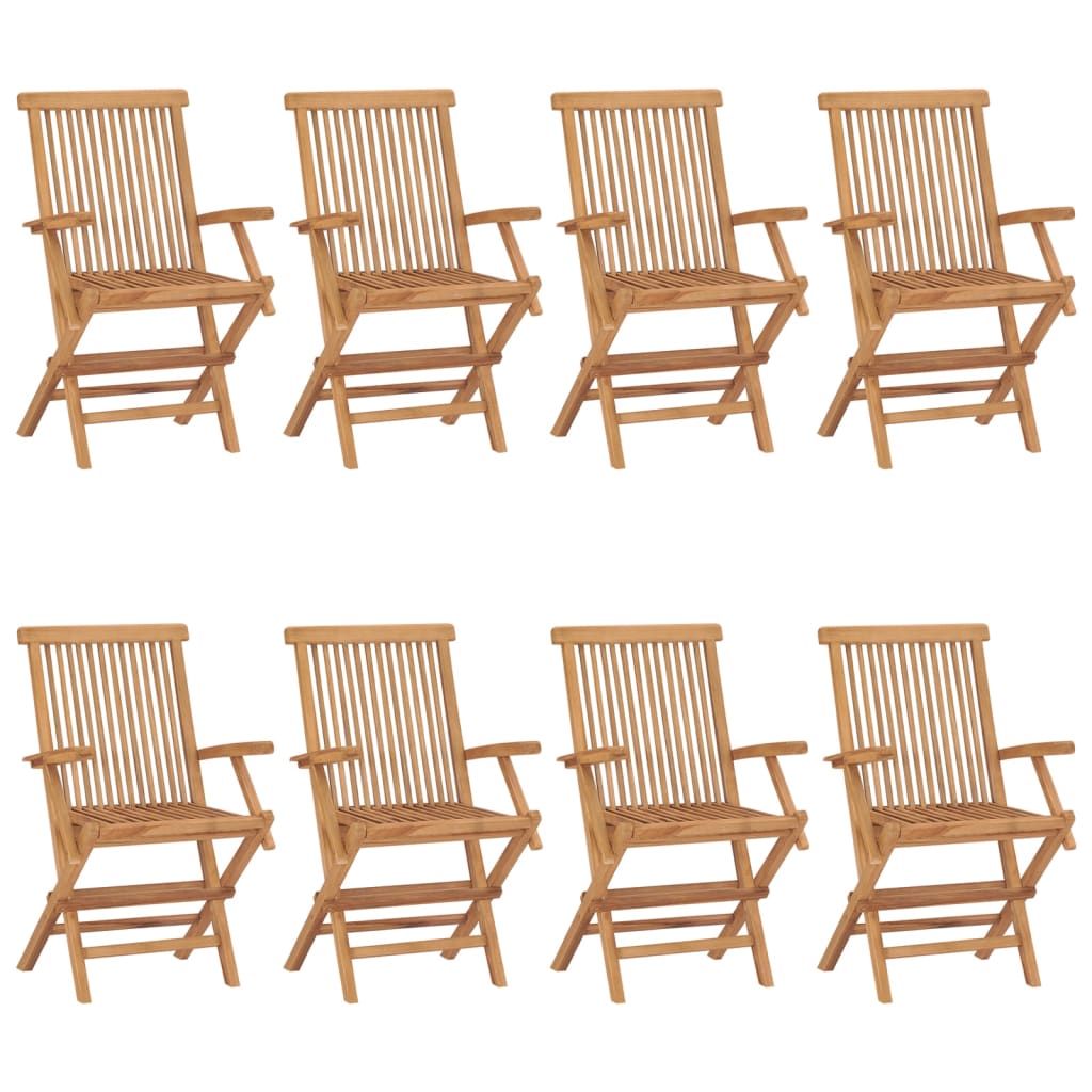 vidaXL Sodo kėdės su kreminėmis pagalvėlėmis, 8vnt., tikmedžio masyvas