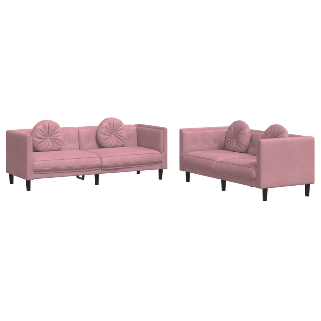 vidaXL Sofos komplektas su pagalvėmis, 2 dalių, rožinis, aksomas