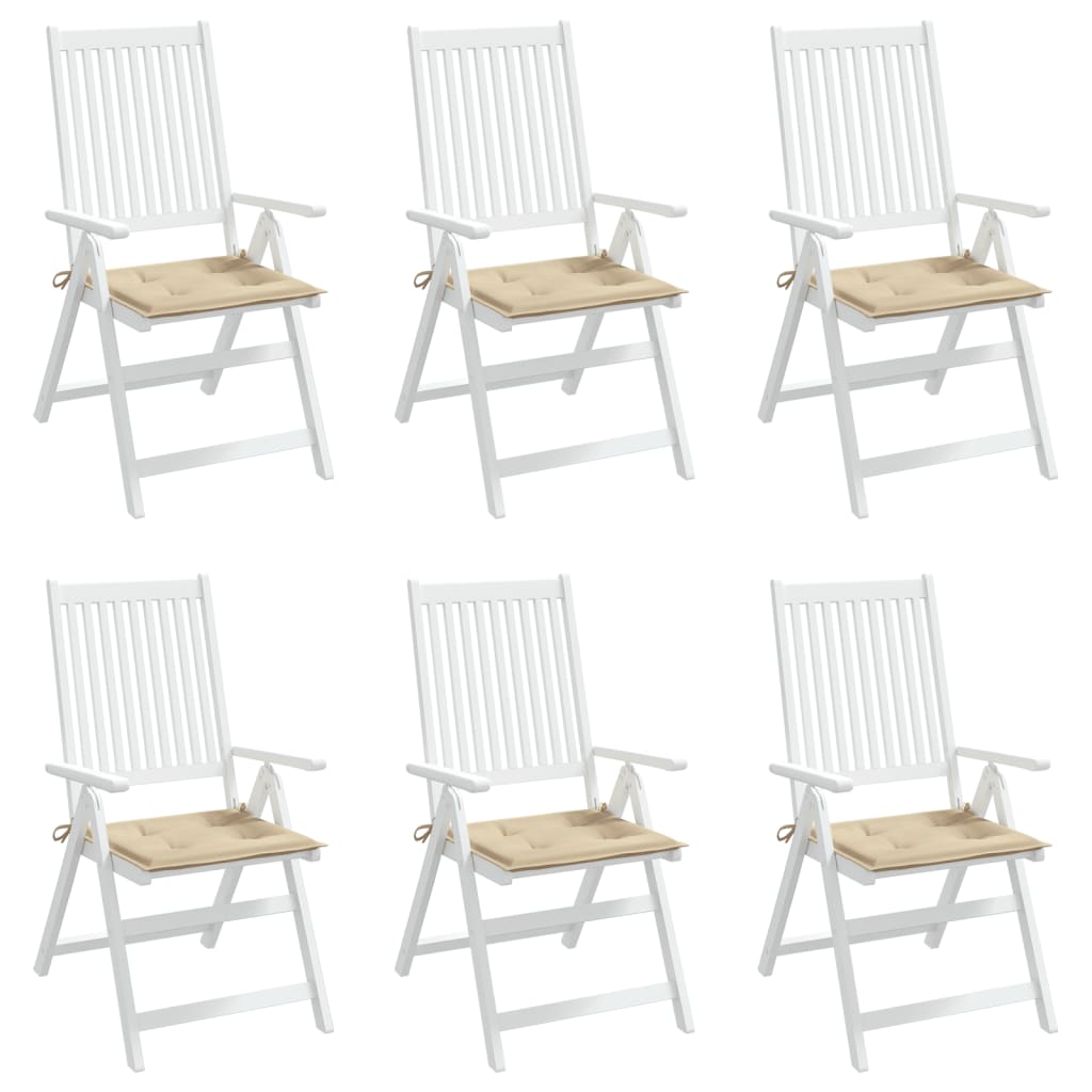 vidaXL Sodo kėdės pagalvėlės, 6vnt., smėlio, 40x40x3cm, audinys