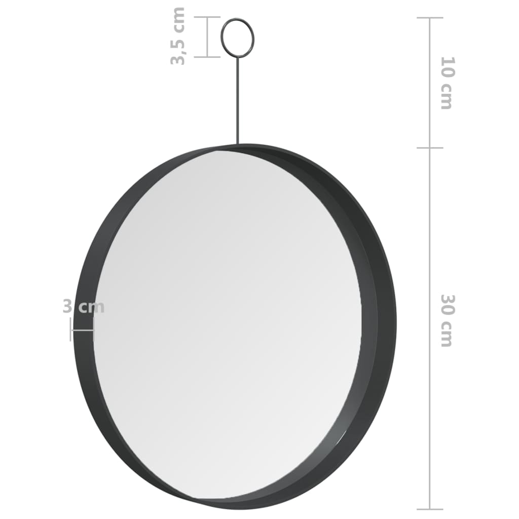 vidaXL Pakabinamas veidrodis su kabliuku, juodos spalvos, 30cm