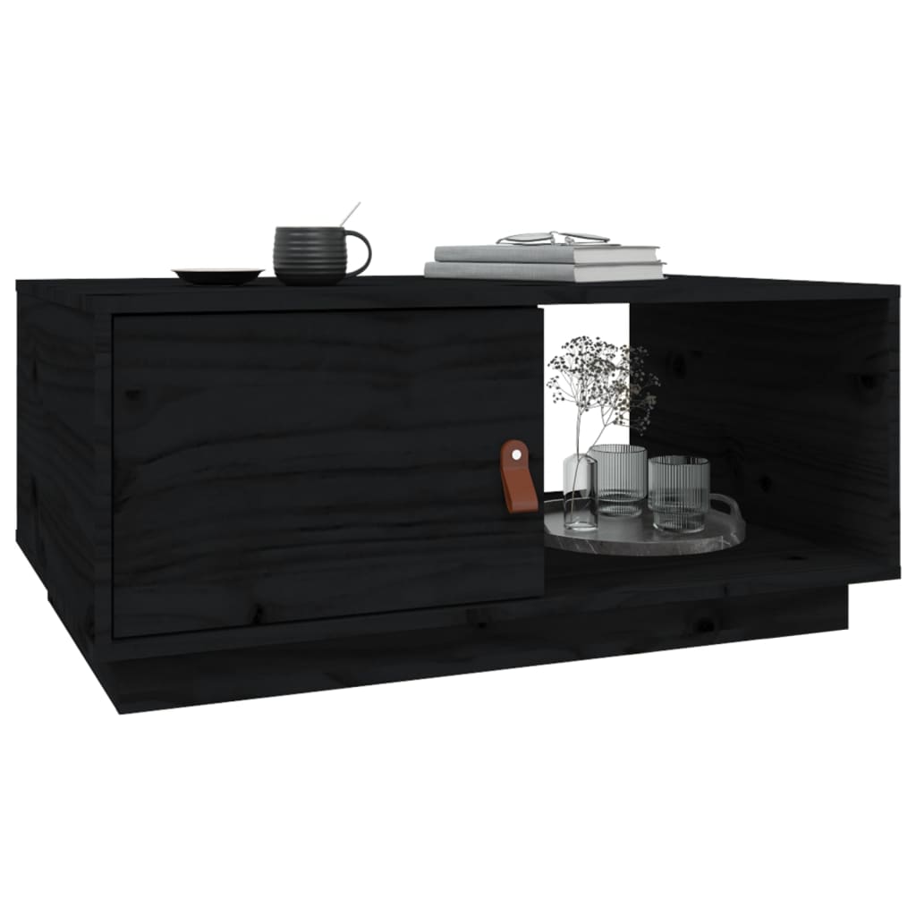 vidaXL Kavos staliukas, juodas, 80x50x35,5cm, pušies medienos masyvas