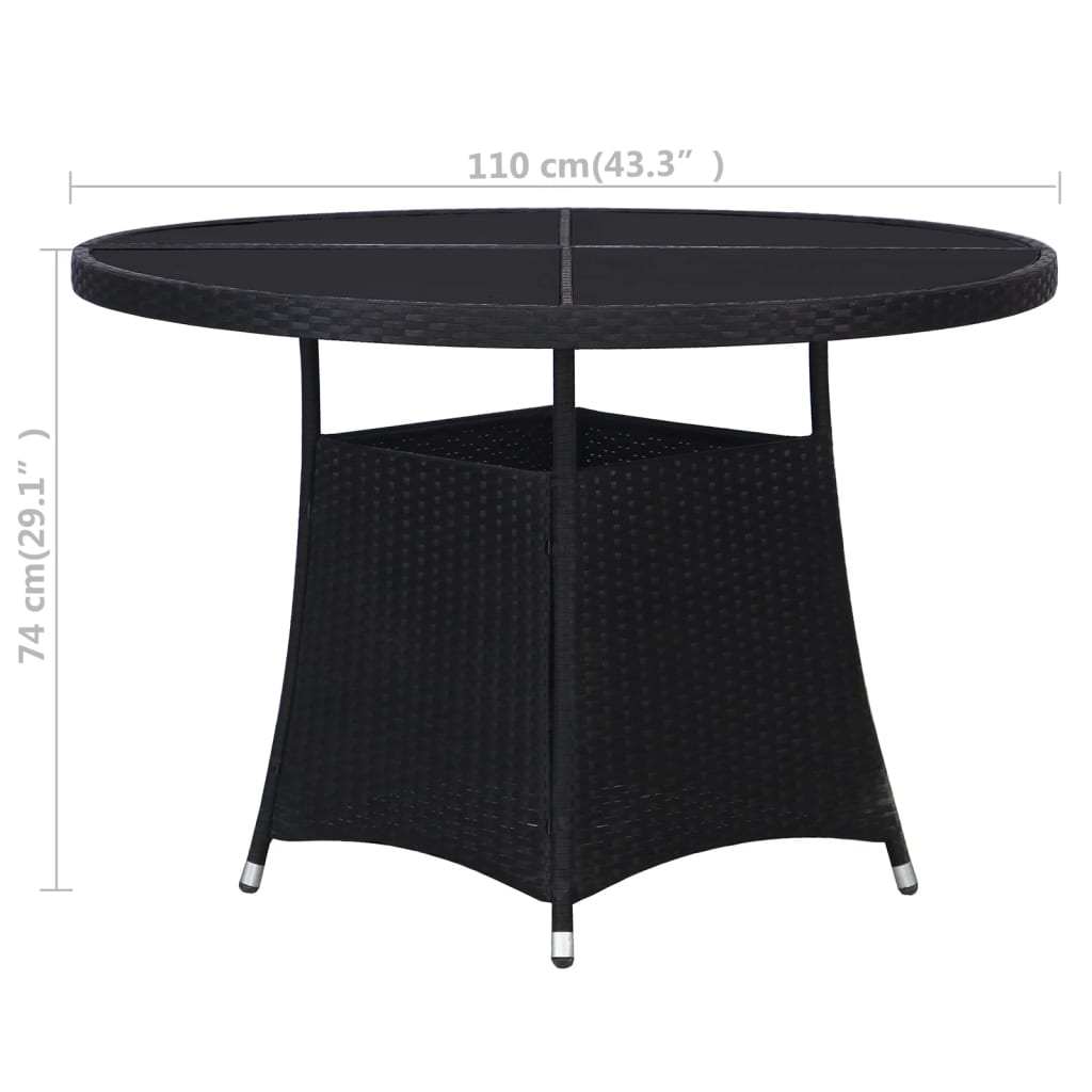 vidaXL Sodo stalas, juodas, 110x74cm, poliratanas