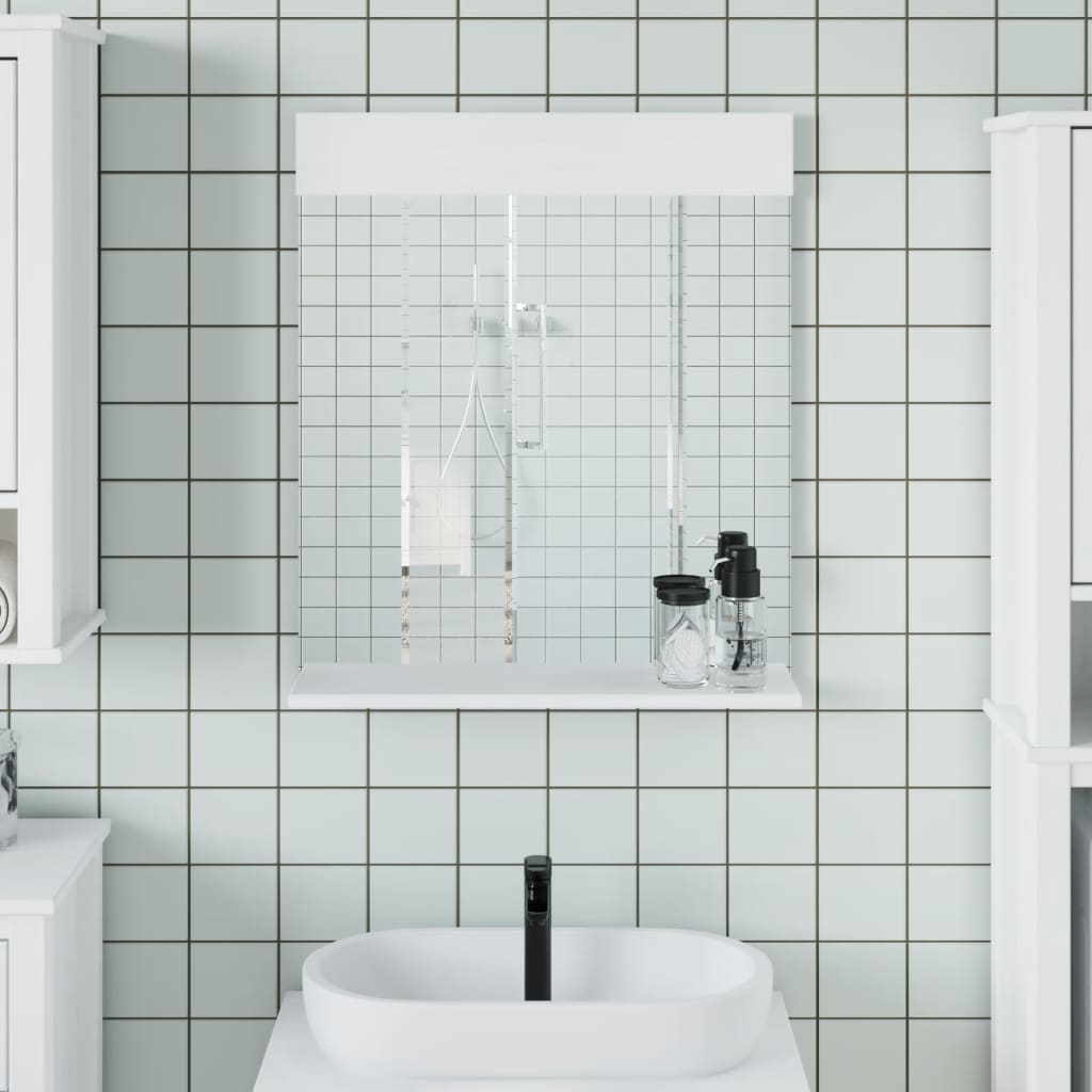 vidaXL Vonios veidrodis su lentyna BERG, baltas, 60x12x70cm, mediena