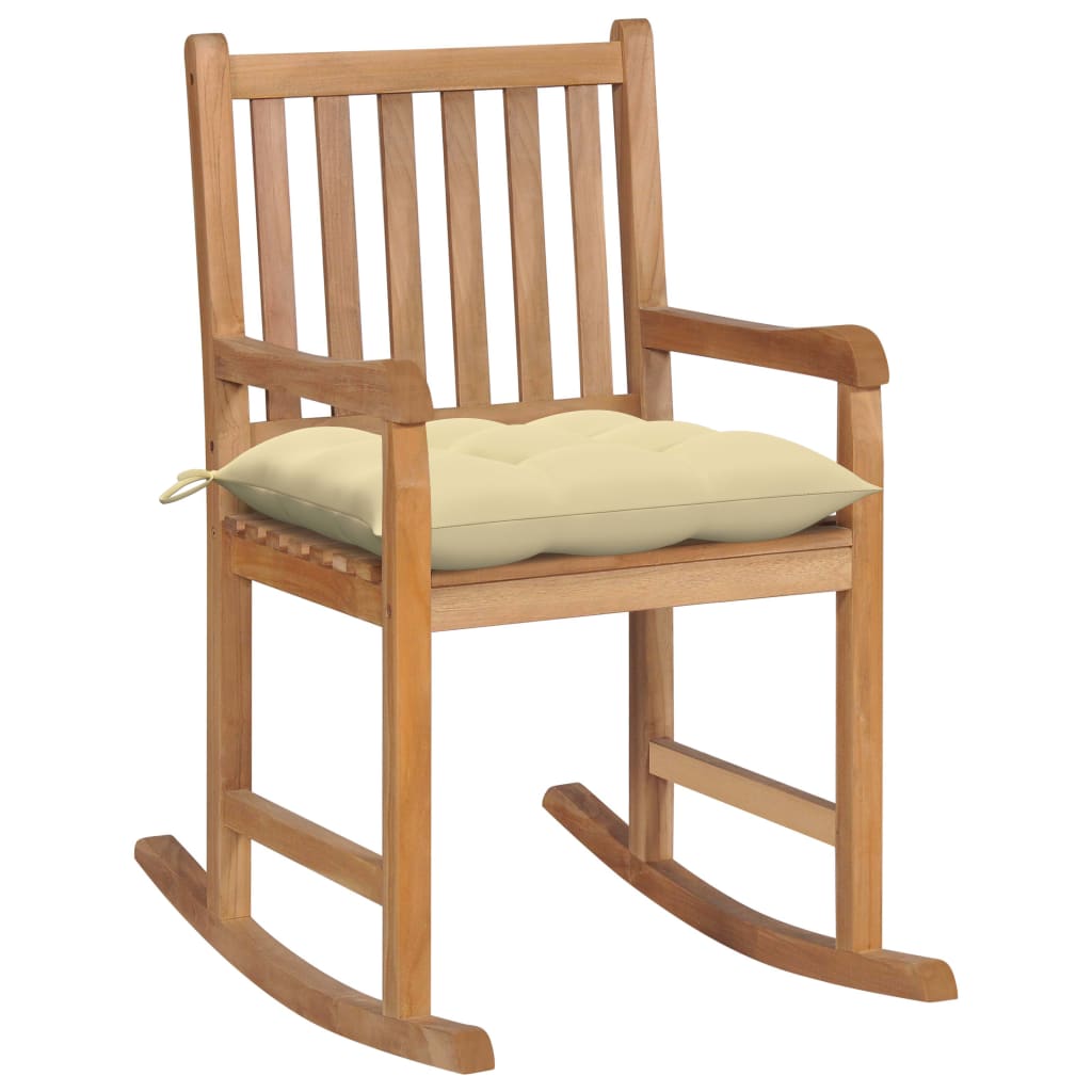 vidaXL Supama kėdė su kremine pagalvėle, tikmedžio masyvas