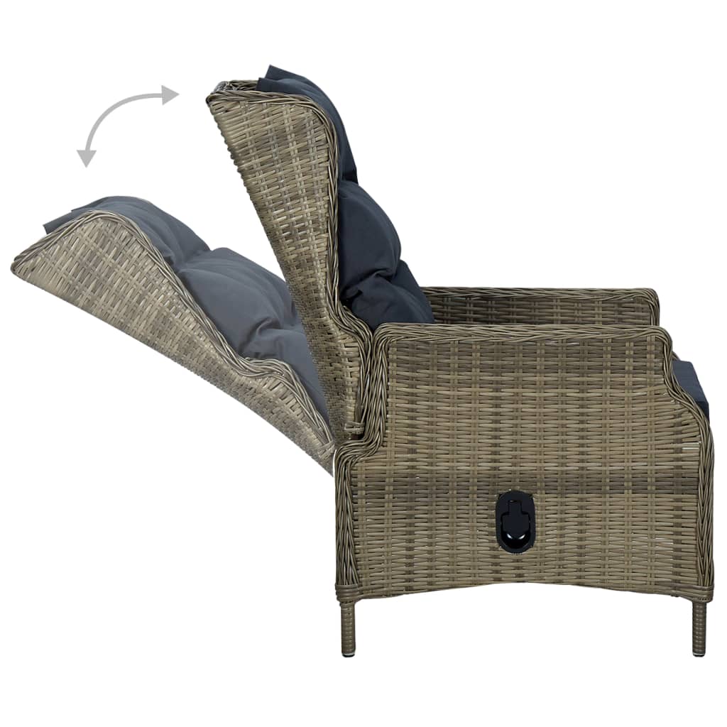 vidaXL Atlošiama sodo kėdė su pagalvėlėmis, rudos spalvos, poliratanas