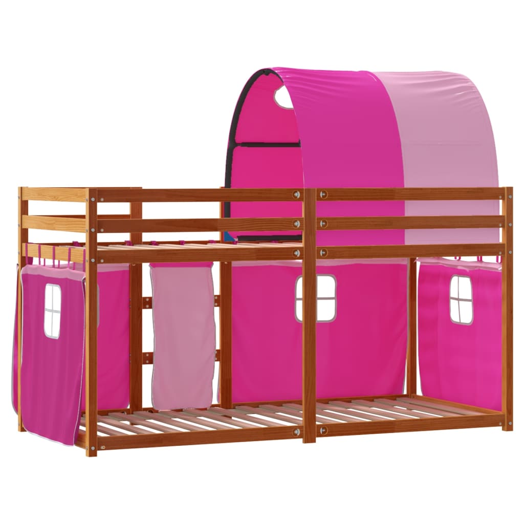 vidaXL Dviaukštė lova su užuolaidomis, rožinė, 90x190cm, pušis